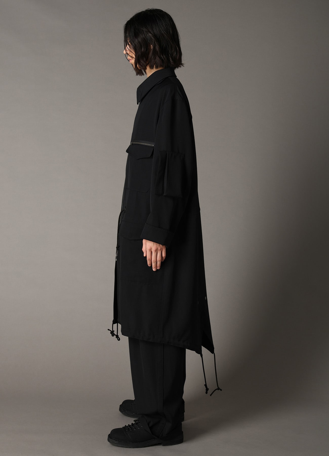 WOOL GABARDINE STAND COLLAR MODS COAT