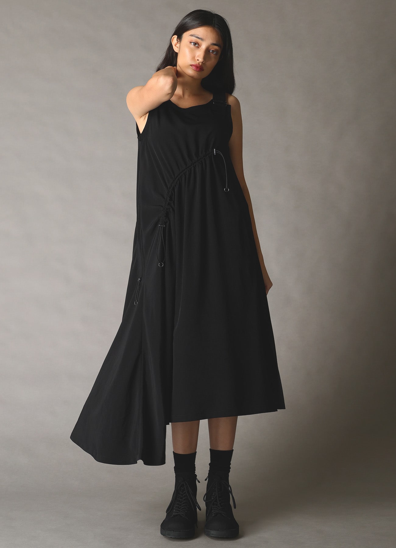 CREPE de CHINE ASYMMETRY DRAWCORD DRESS