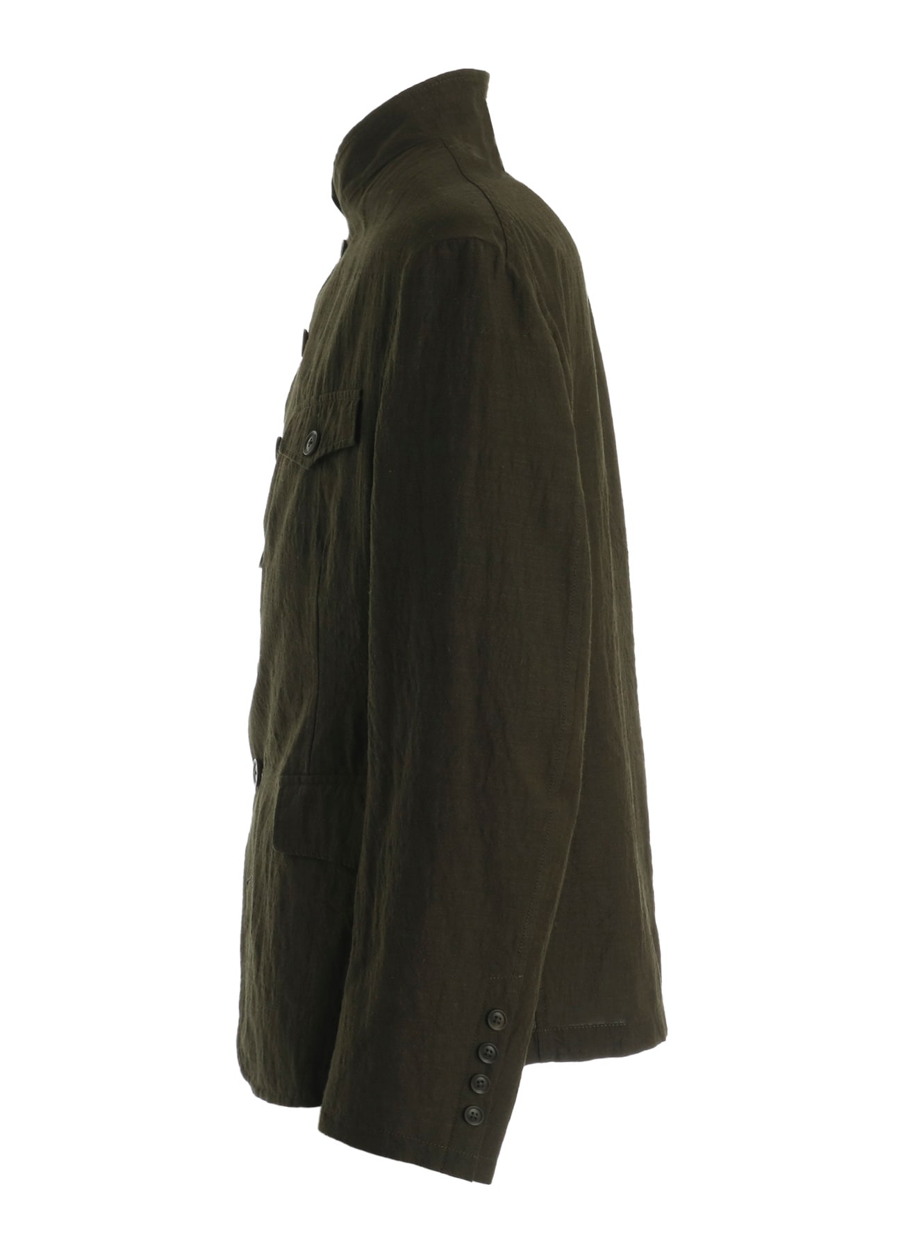 COTTON WOOL FLAX BROAD STAND COLLAR JACKET