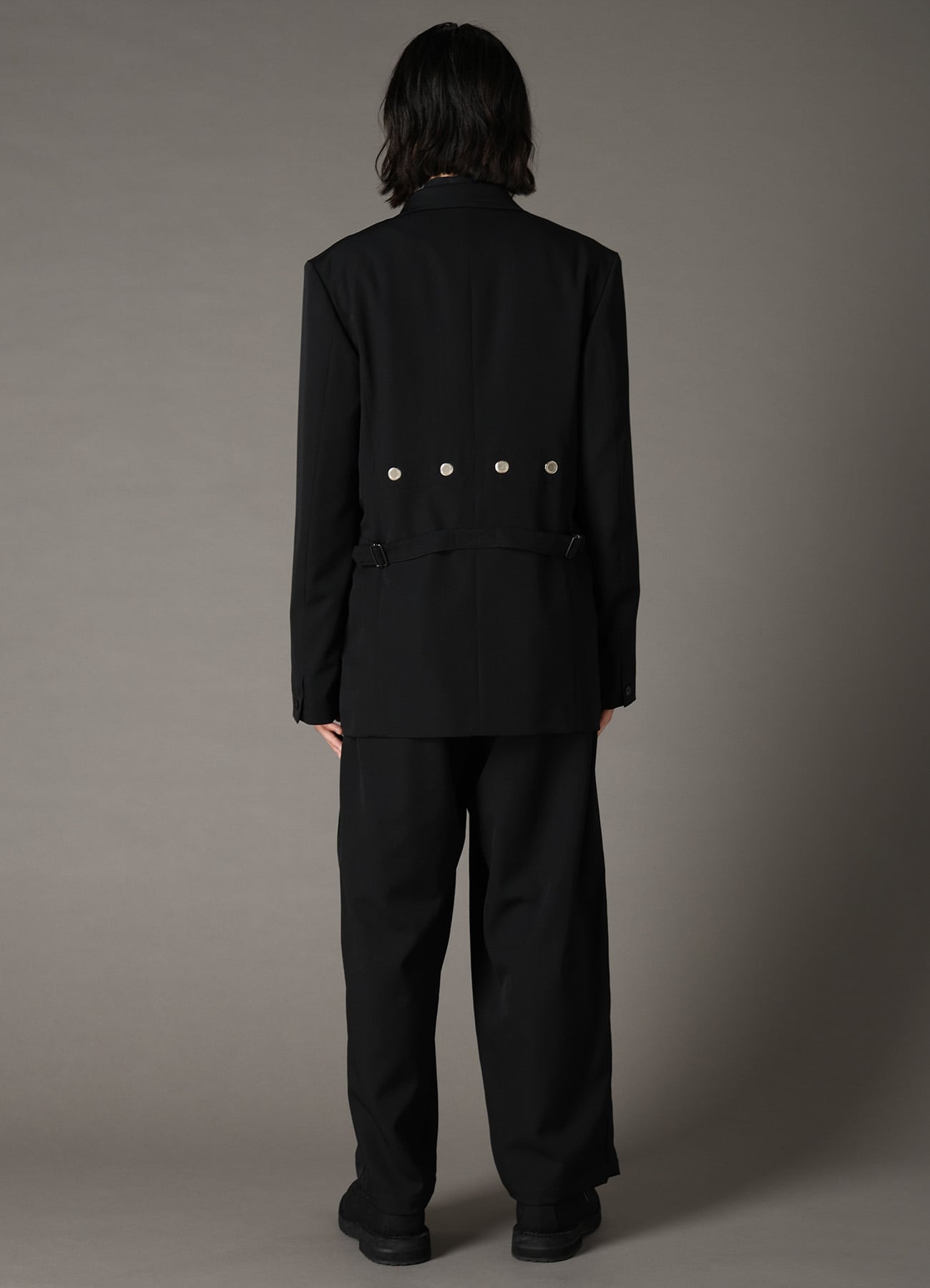 WOOL GABARDINE JACKET WITH EYELETS AND BACK BELT