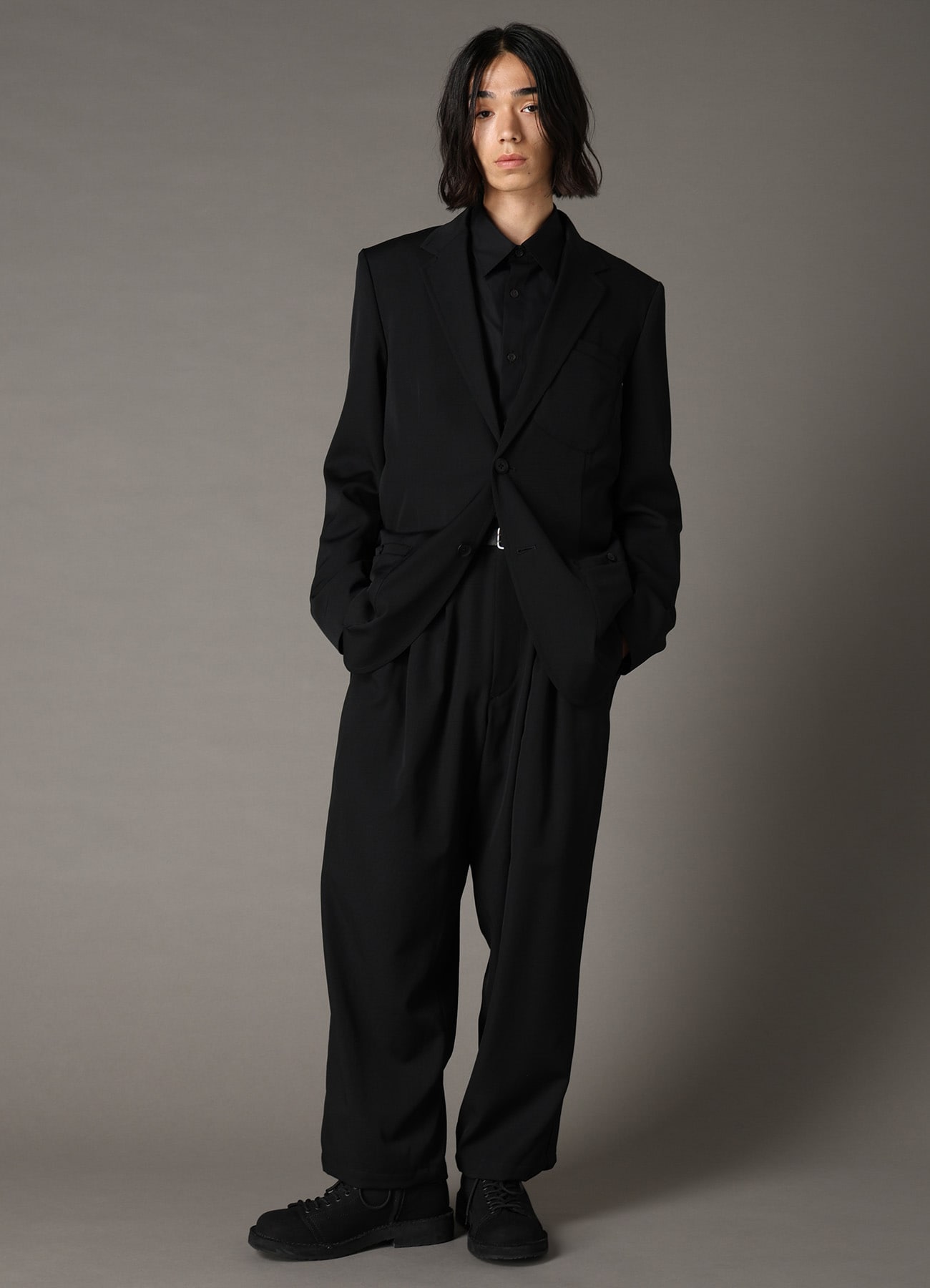WOOL GABARDINE JACKET WITH EYELETS AND BACK BELT
