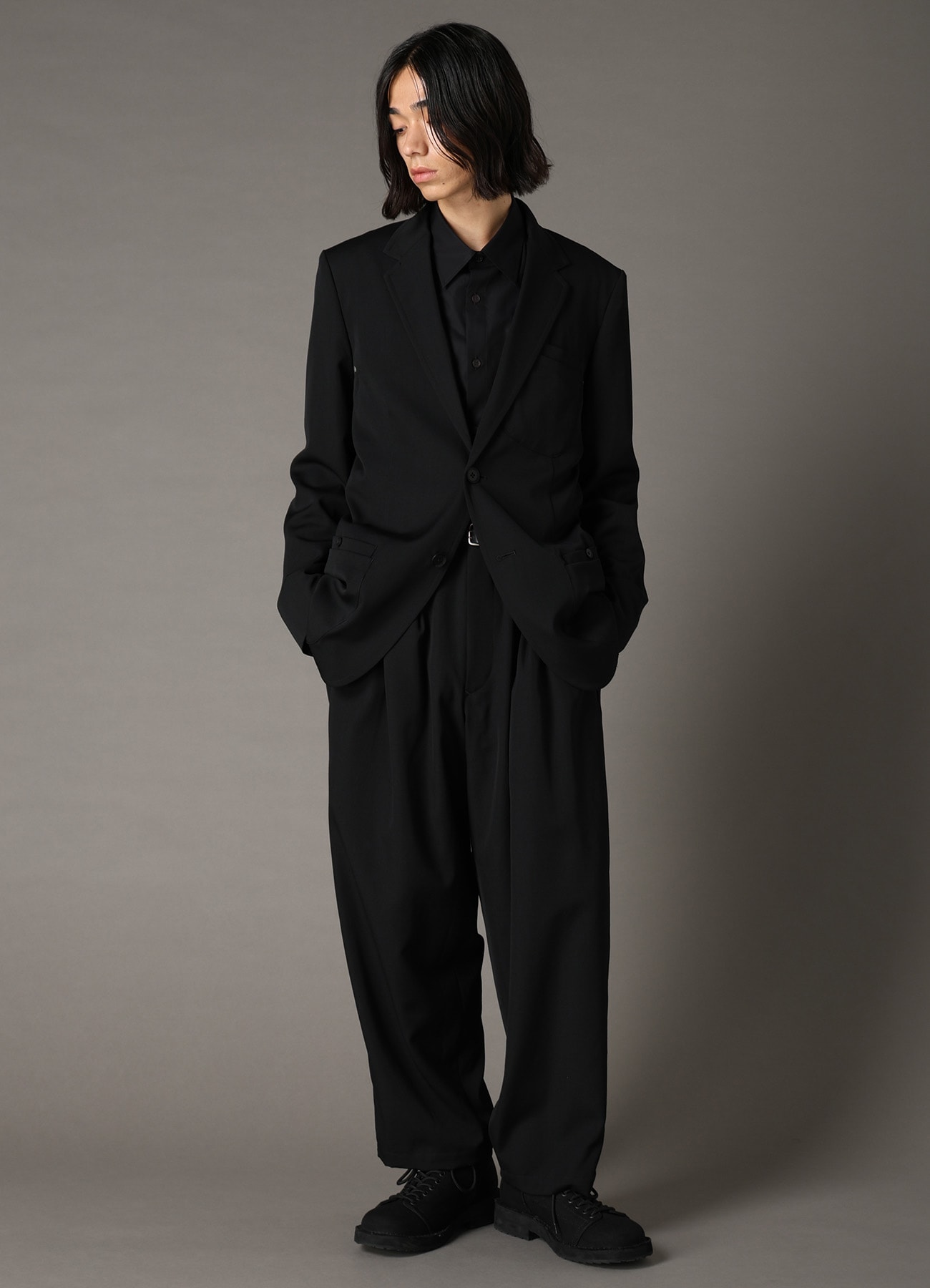 WOOL GABARDINE JACKET WITH EYELETS AND BACK BELT