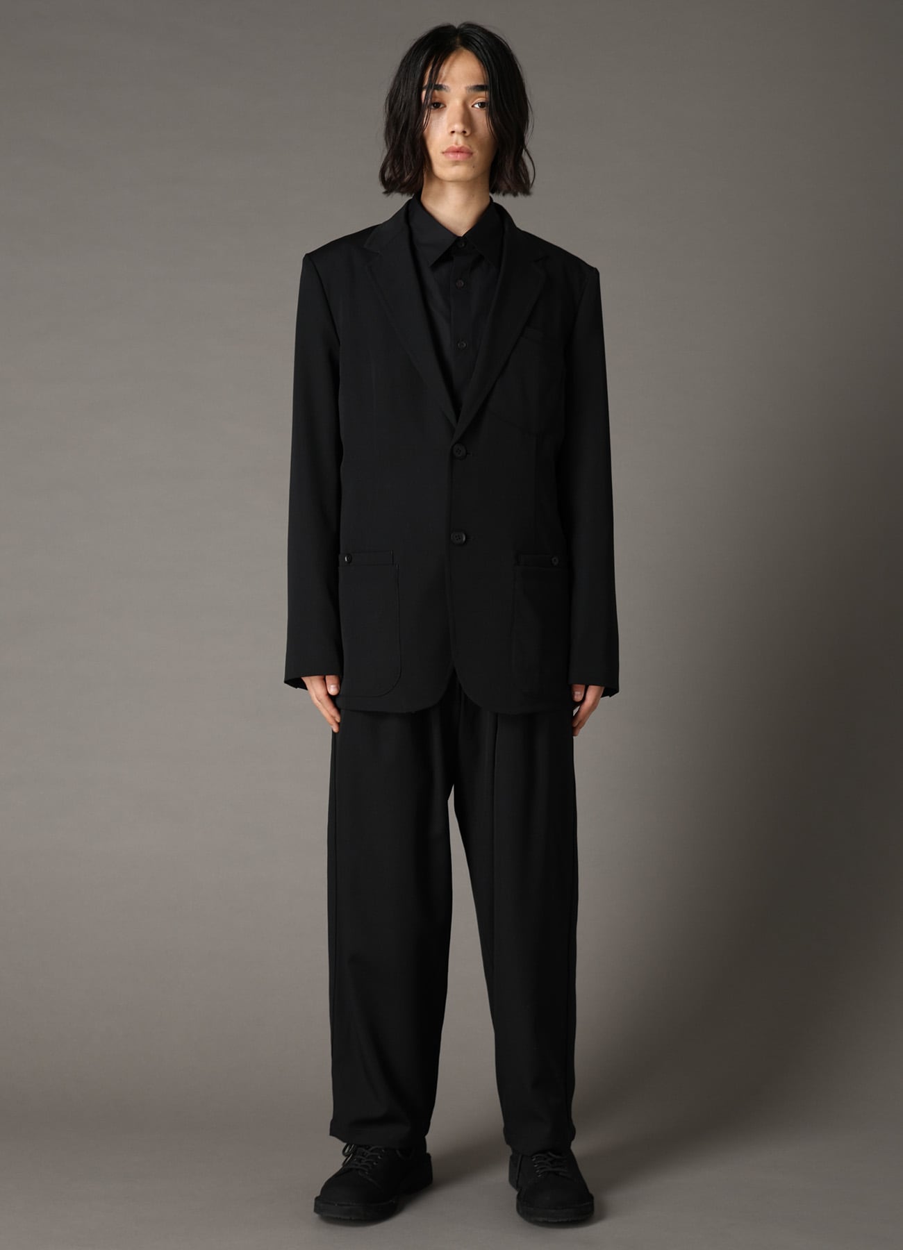 WOOL GABARDINE JACKET WITH EYELETS AND BACK BELT