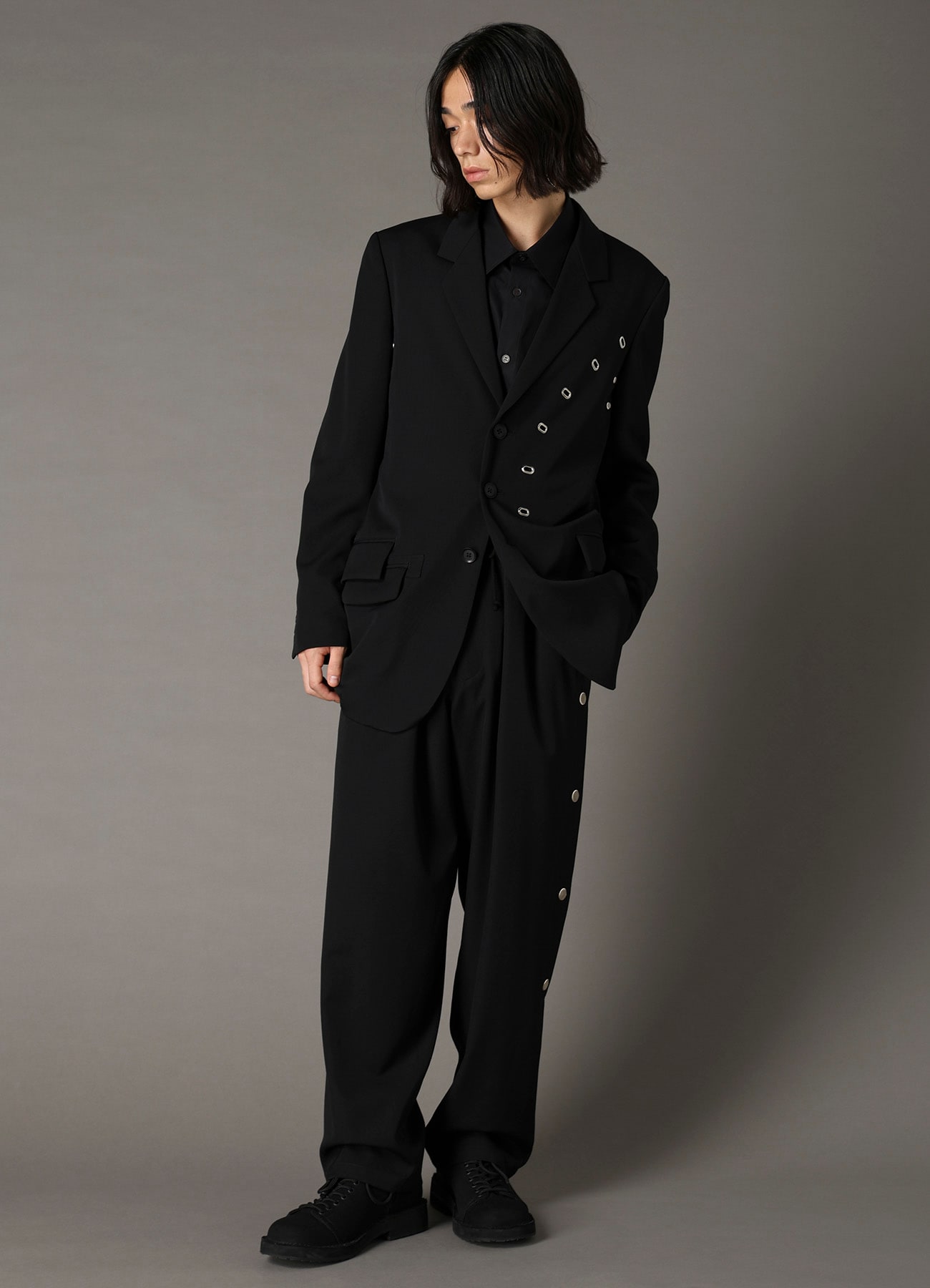 WOOL GABARDINE JACKET WITH EYELETS