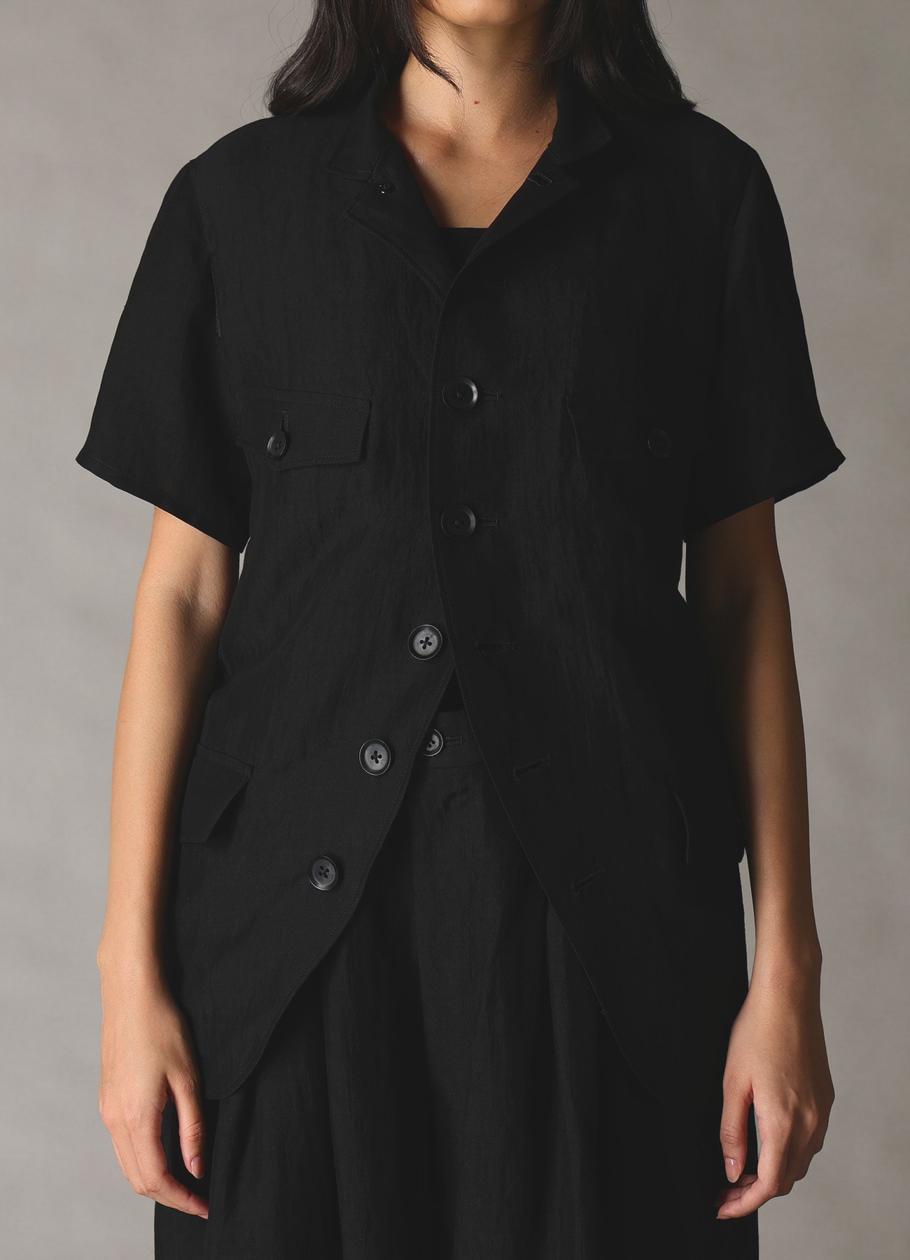 CUPRO/LINEN GABARDINE WOMEN’S SHORT SLEEVE JACKET