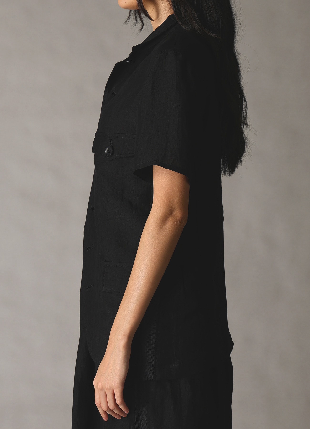 CUPRO/LINEN GABARDINE WOMEN’S SHORT SLEEVE JACKET