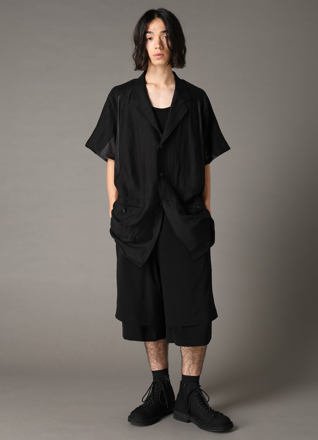 CUPRO/LINEN GABARDINE SHORT SLEEVE SHIRT JACKET