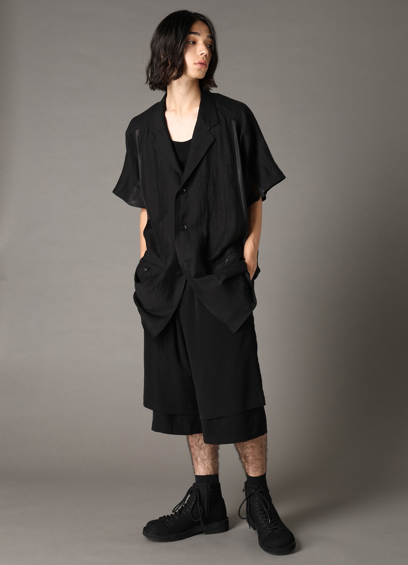 CUPRO/LINEN GABARDINE SHORT SLEEVE SHIRT JACKET