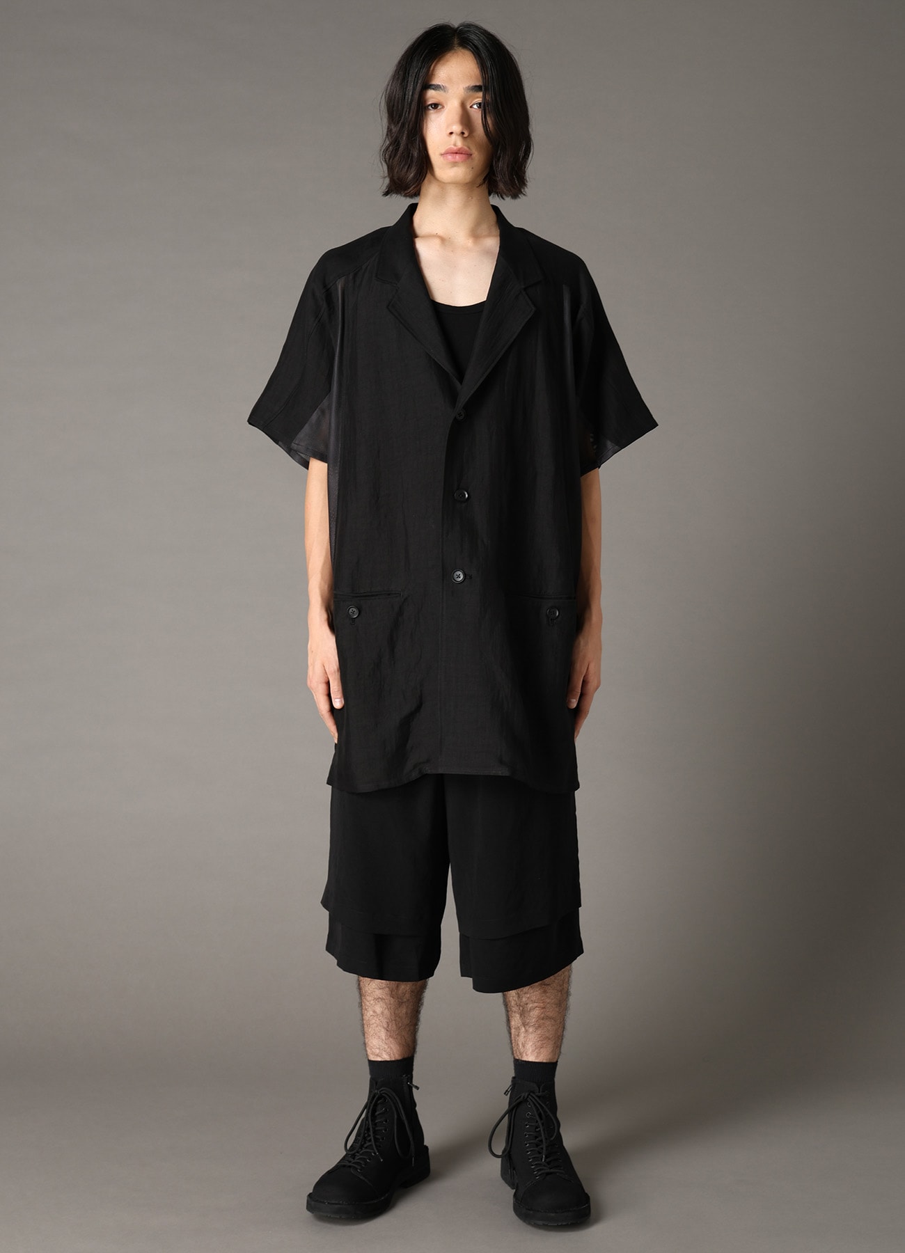 CUPRO/LINEN GABARDINE SHORT SLEEVE SHIRT JACKET