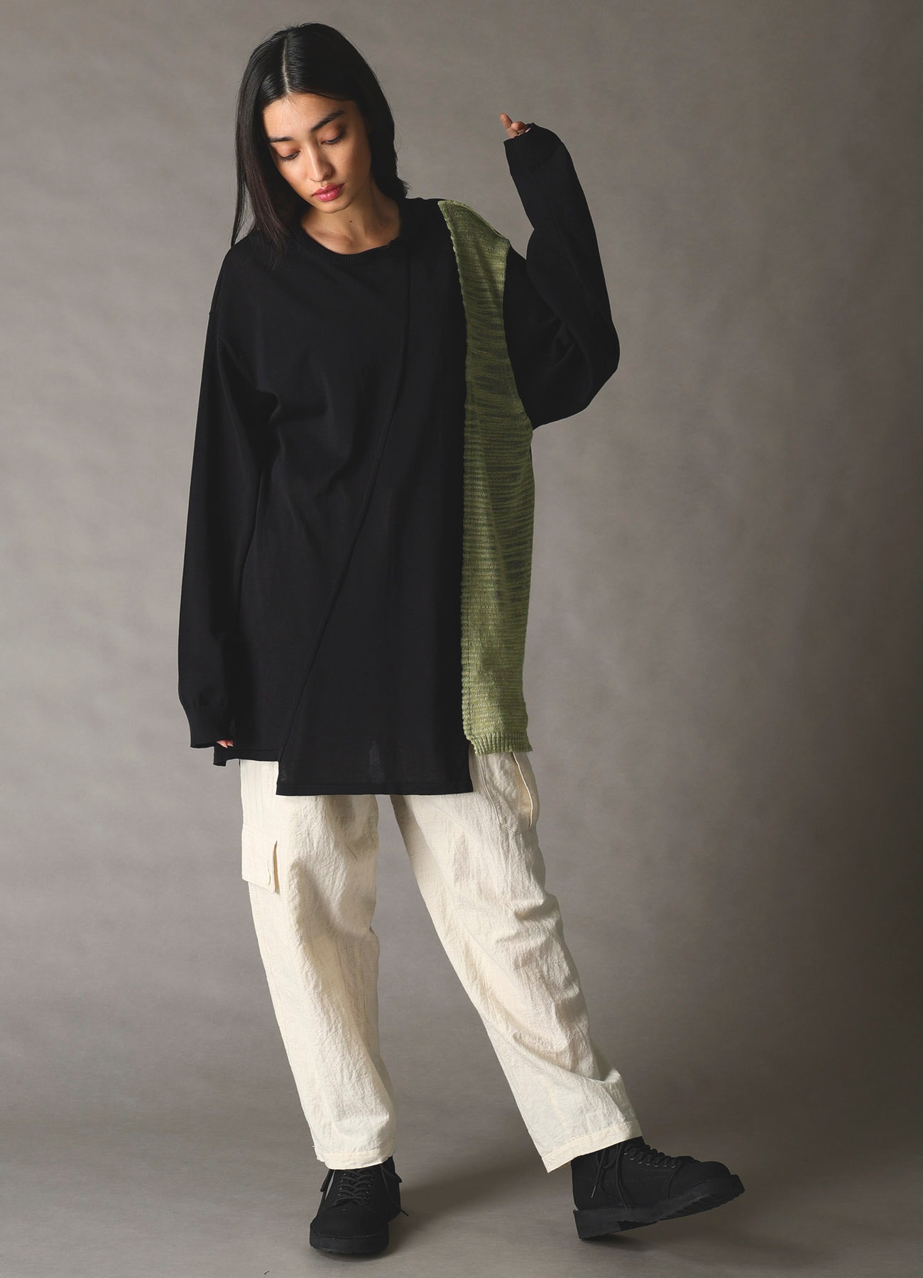 COTTON WOOL FLAX BROAD POCKET SLIM PANTS