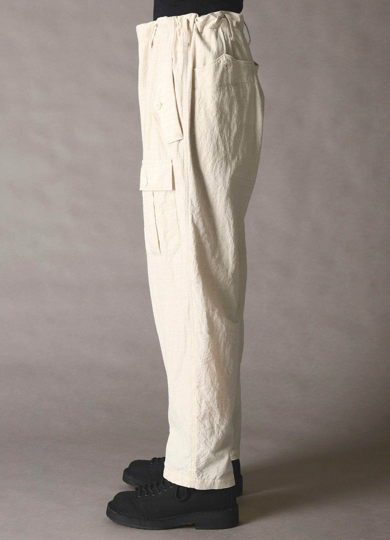 COTTON WOOL FLAX BROAD POCKET SLIM PANTS