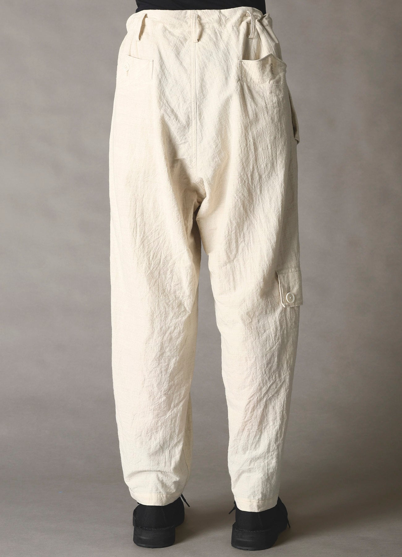COTTON WOOL FLAX BROAD POCKET SLIM PANTS