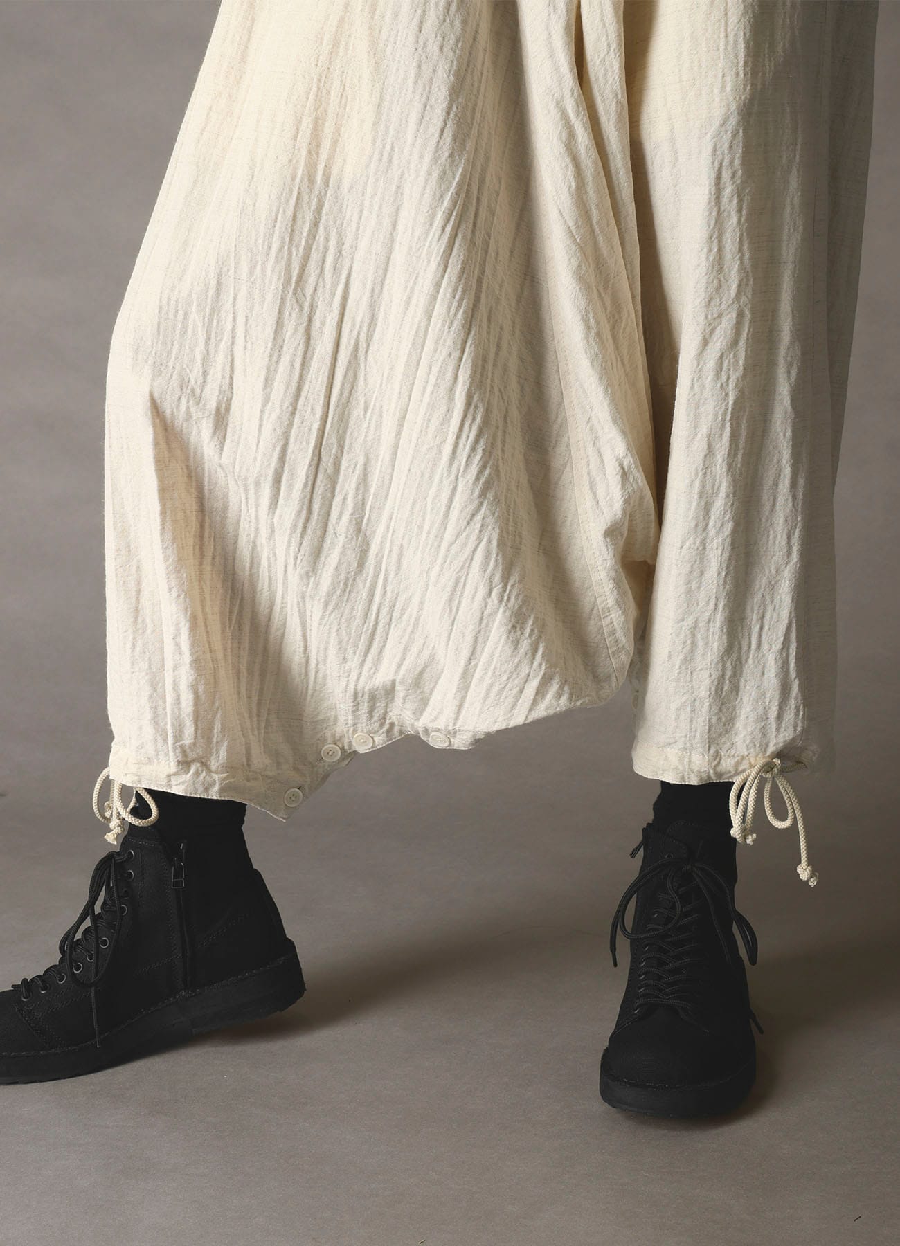 COTTON WOOL FLAX BROAD INSEAM BUTTON SAROUEL PANTS