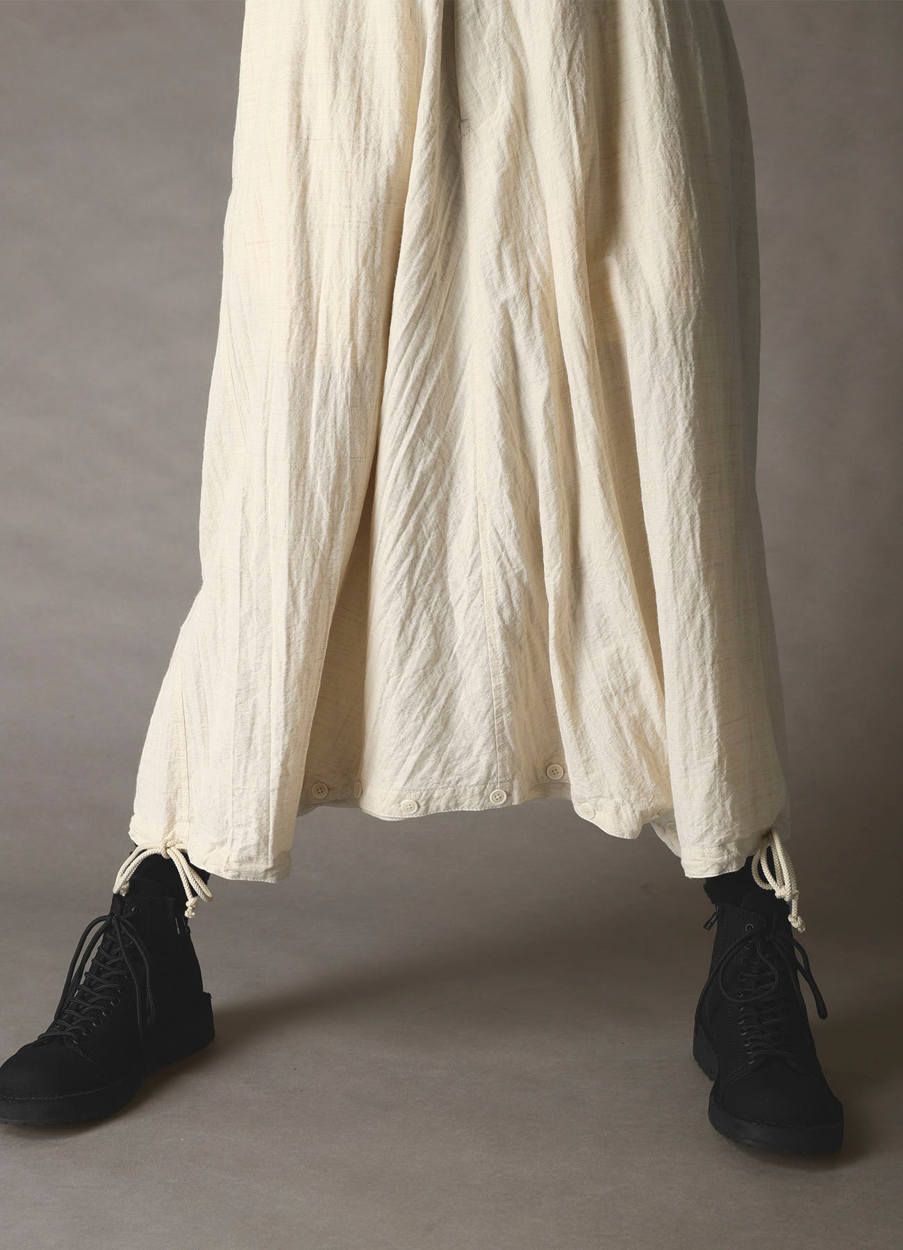 COTTON WOOL FLAX BROAD INSEAM BUTTON SAROUEL PANTS