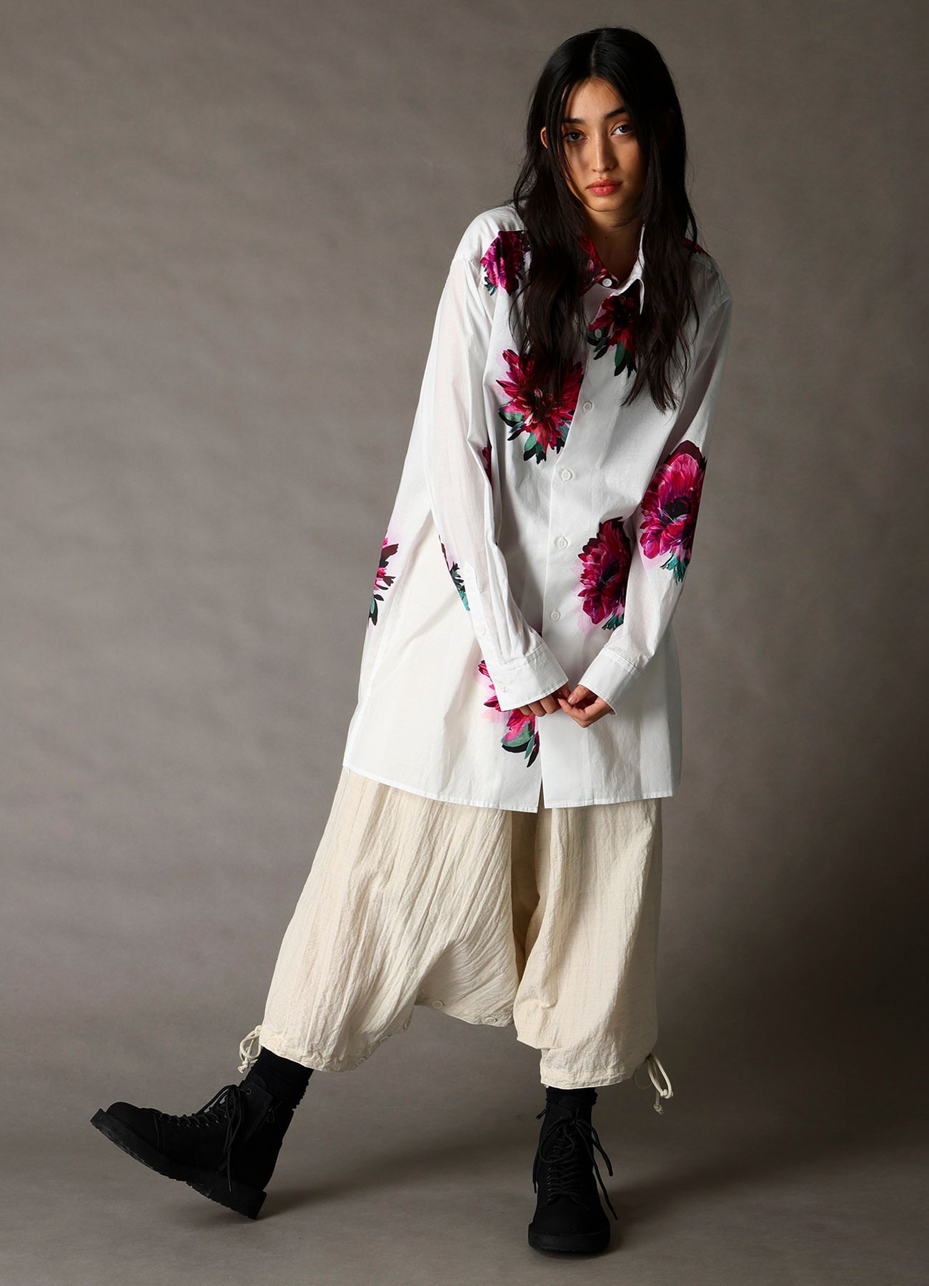 COTTON WOOL FLAX BROAD INSEAM BUTTON SAROUEL PANTS