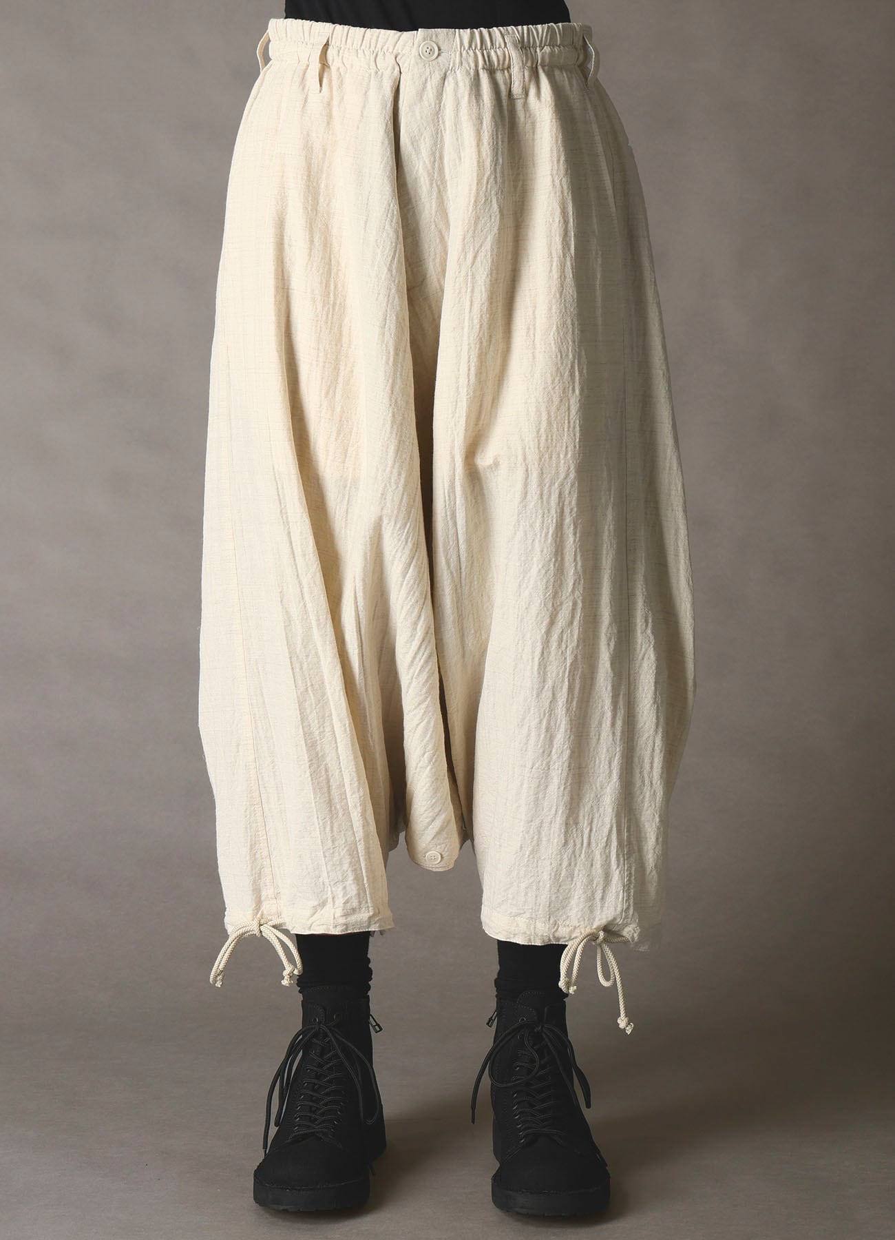 COTTON WOOL FLAX BROAD INSEAM BUTTON SAROUEL PANTS