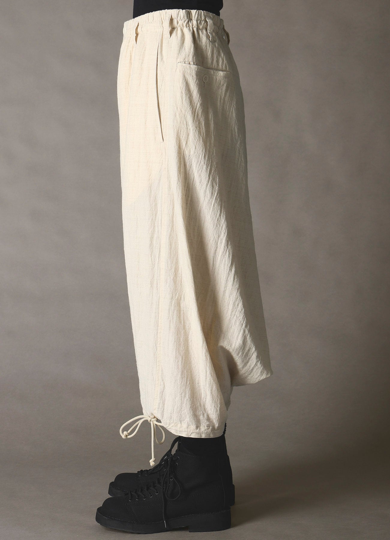 COTTON WOOL FLAX BROAD INSEAM BUTTON SAROUEL PANTS