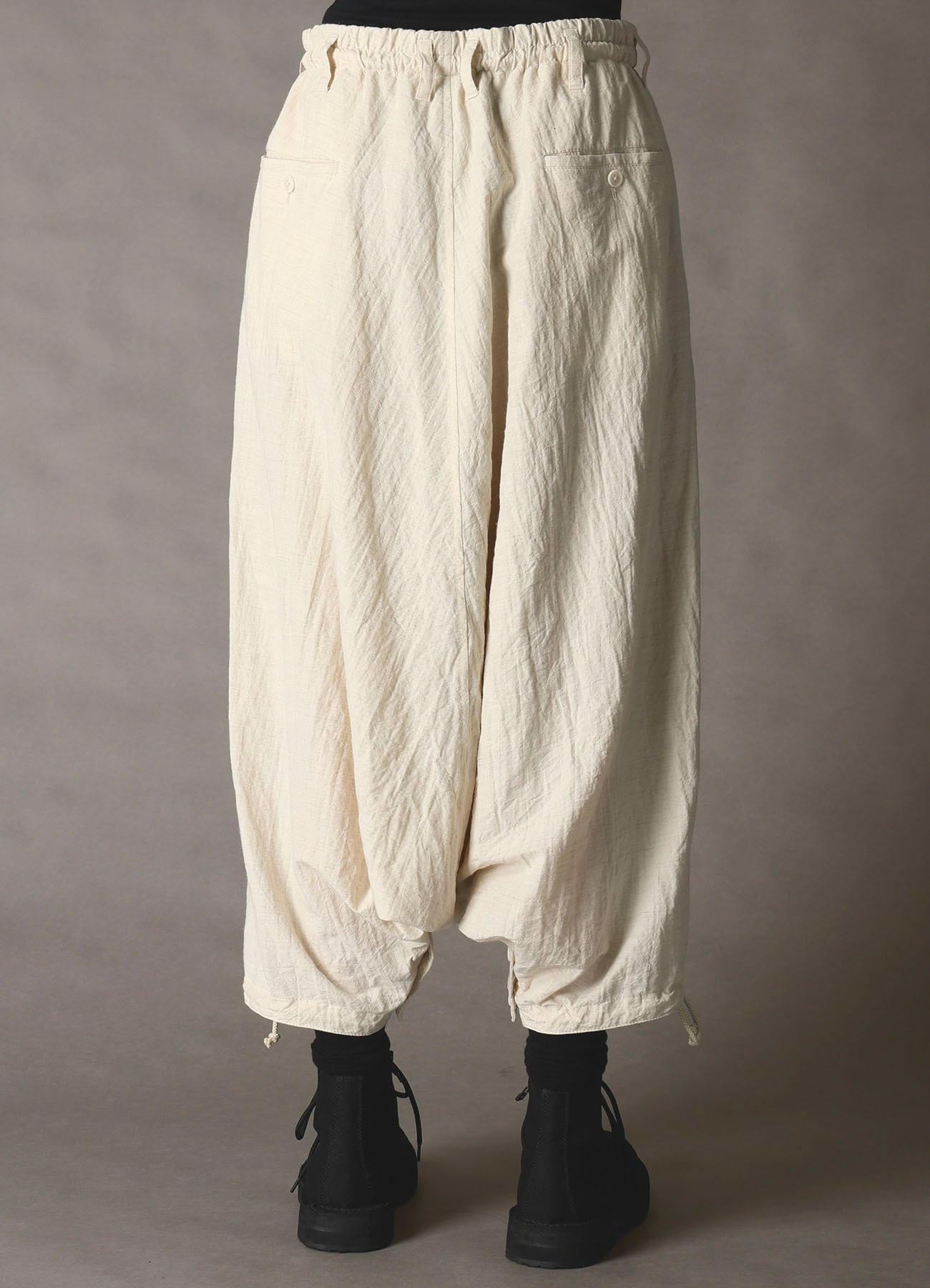 COTTON WOOL FLAX BROAD INSEAM BUTTON SAROUEL PANTS