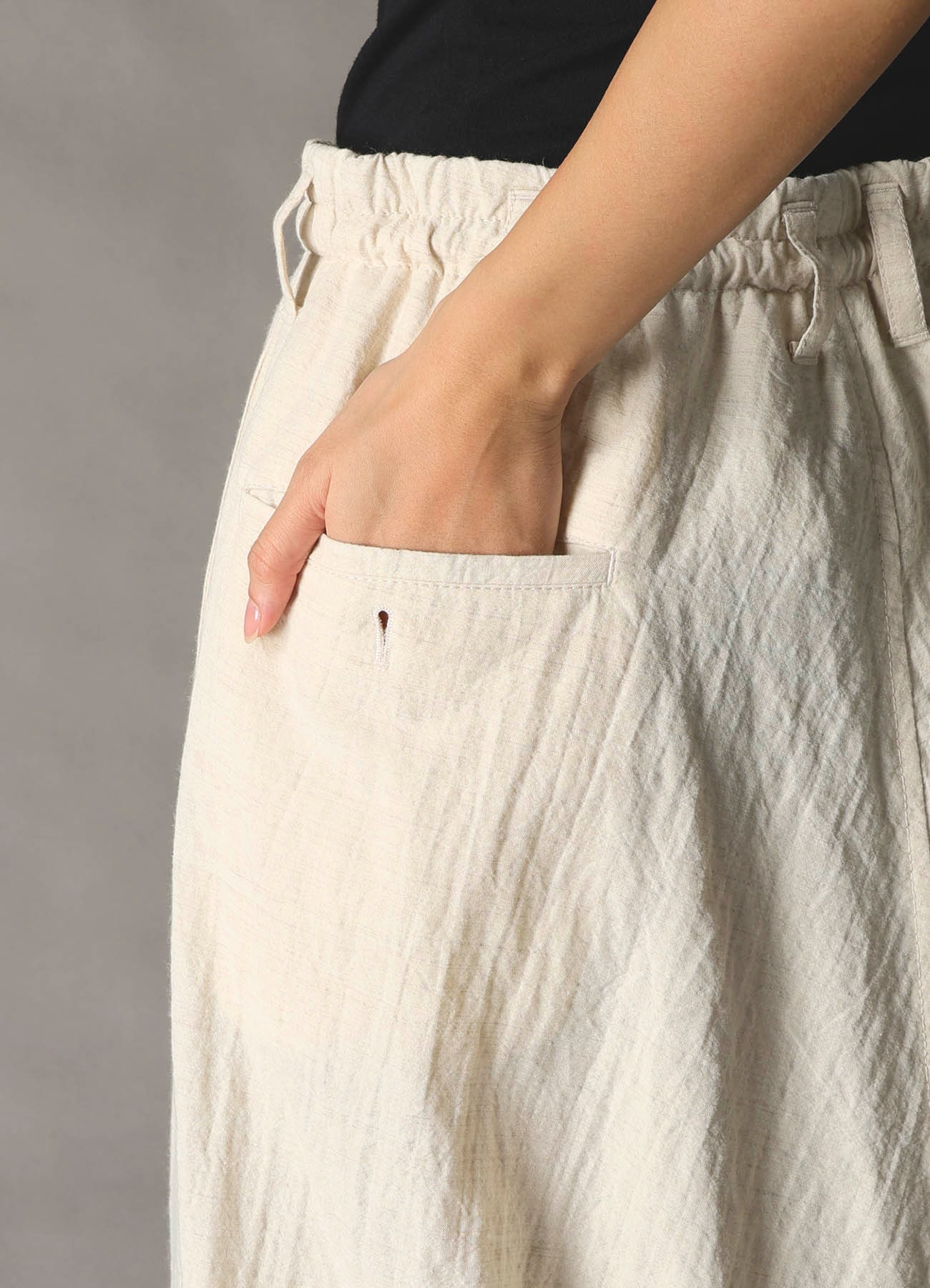 COTTON WOOL FLAX BROAD INSEAM BUTTON SAROUEL PANTS