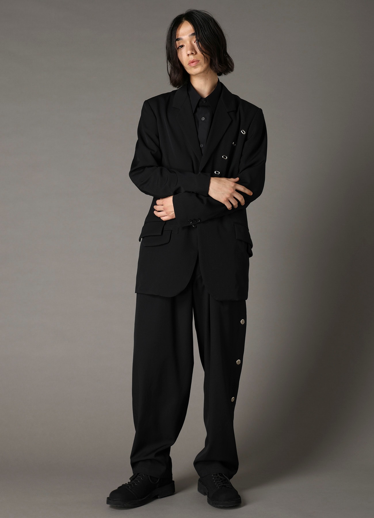 WOOL GABARDINE DRAWSTRING PANTS WITH EYELETS