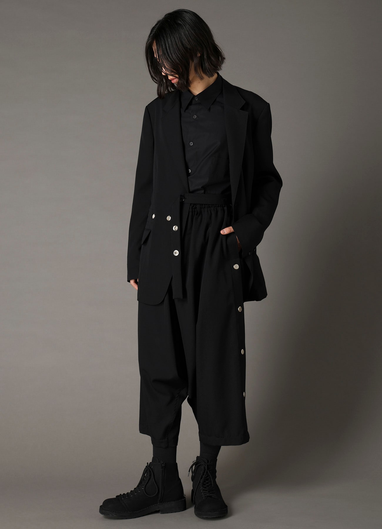 WOOL GABARDINE SAROUEL PANTS WITH EYELETS