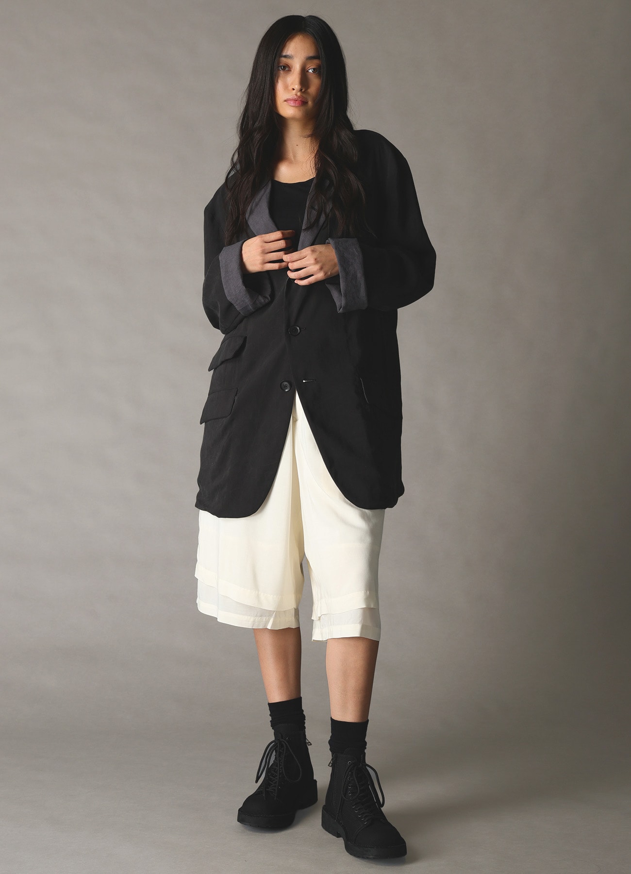 SPUN LAWN DOUBLE LAYER HALF PANTS