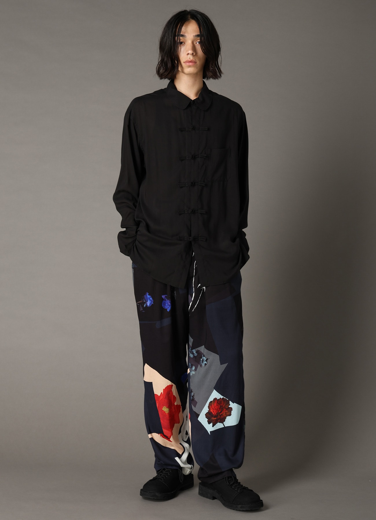 FLORAL PATCHWORK PRINT DRAWSTRING WAIST PANTS
