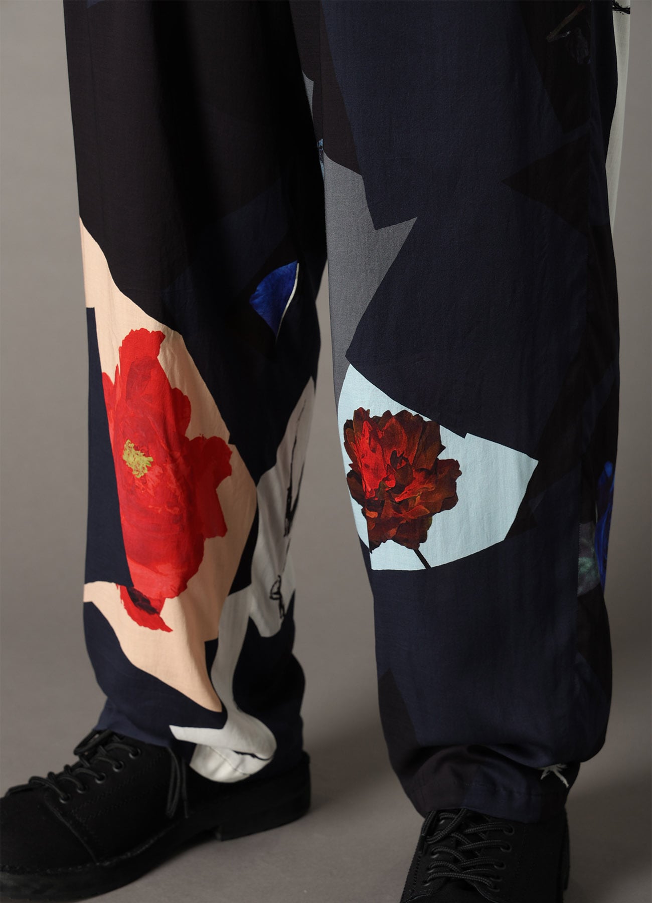 FLORAL PATCHWORK PRINT DRAWSTRING WAIST PANTS