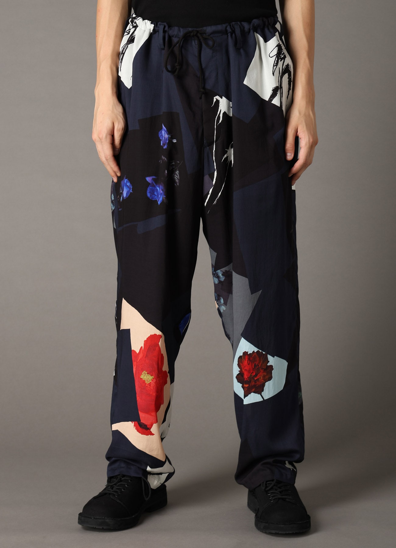 FLORAL PATCHWORK PRINT DRAWSTRING WAIST PANTS