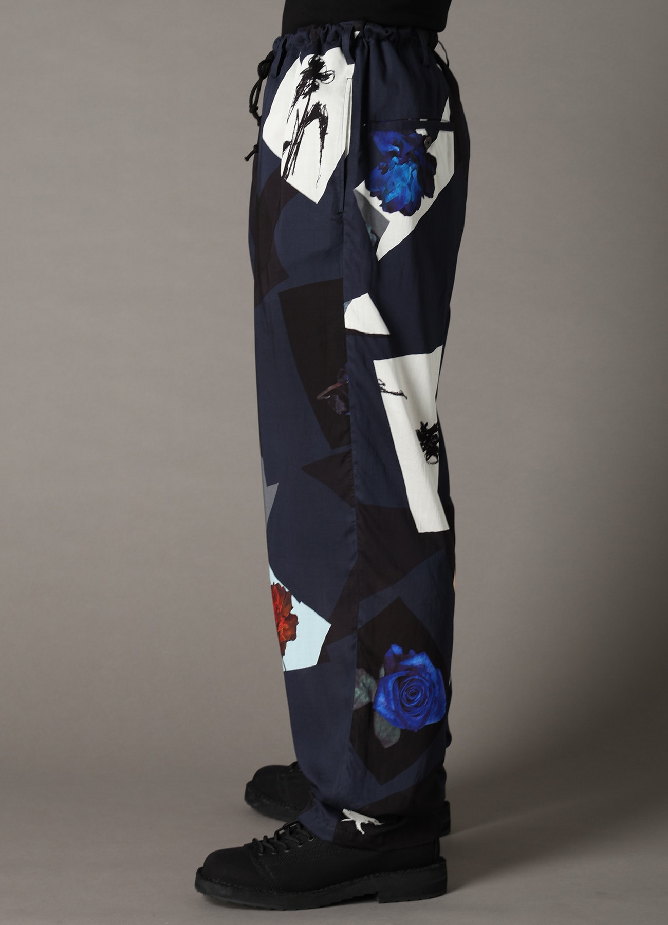 FLORAL PATCHWORK PRINT DRAWSTRING WAIST PANTS