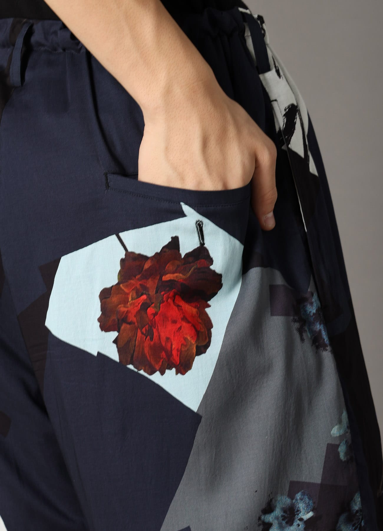 FLORAL PATCHWORK PRINT DRAWSTRING WAIST PANTS