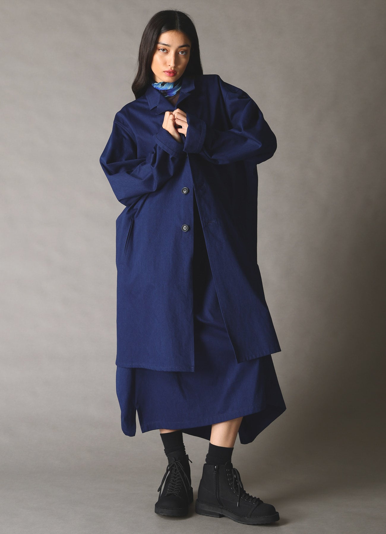 COTTON INDIGO TWILL SQUARE SKIRT