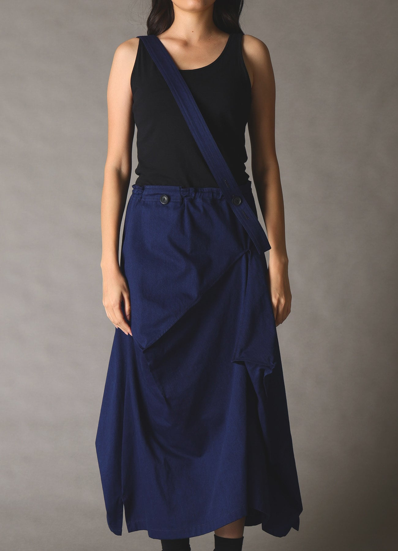 COTTON INDIGO TWILL SQUARE SKIRT