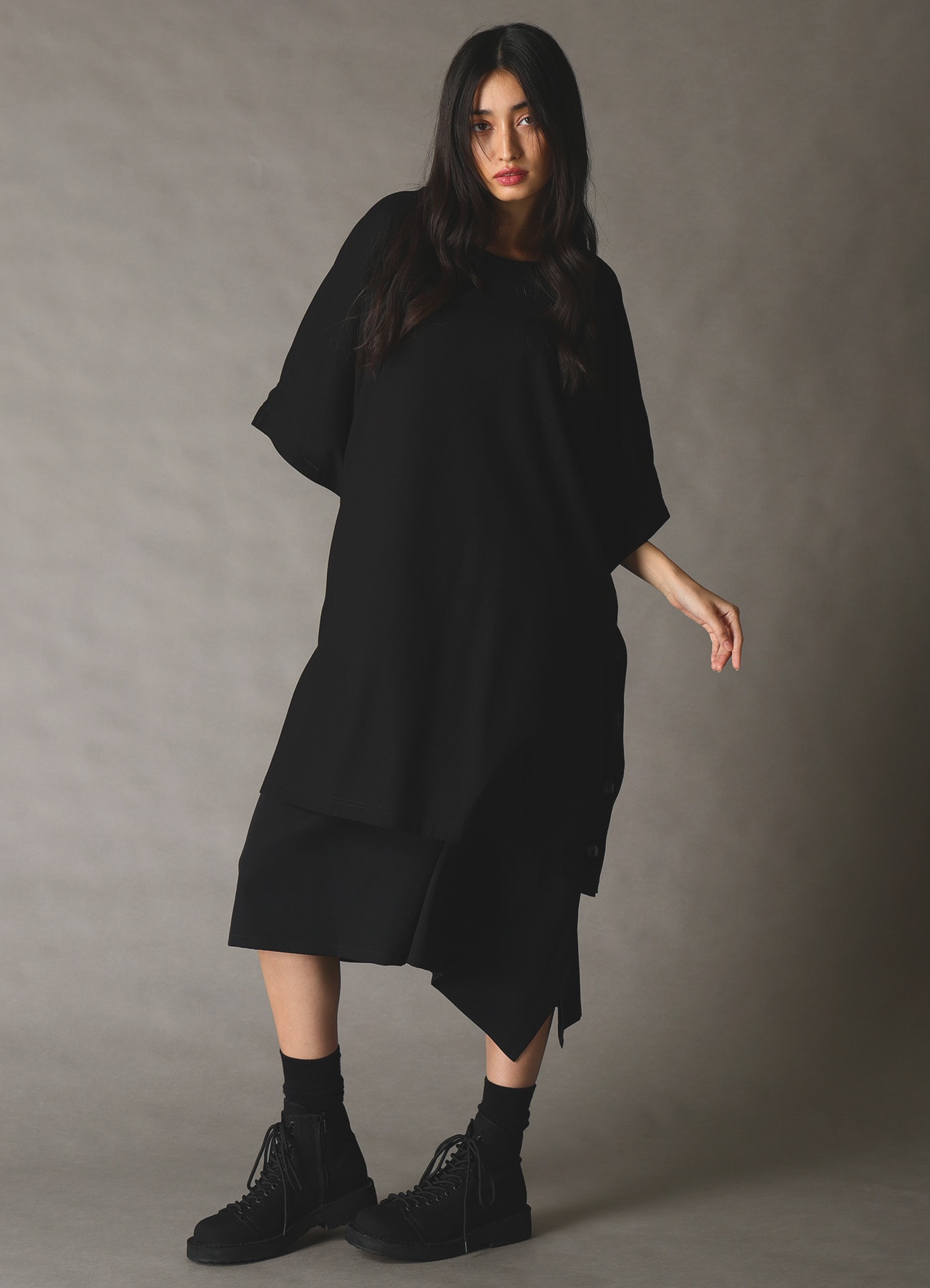 WOOL GABARDINE LEFT-DRAPED GATHERED SKIRT