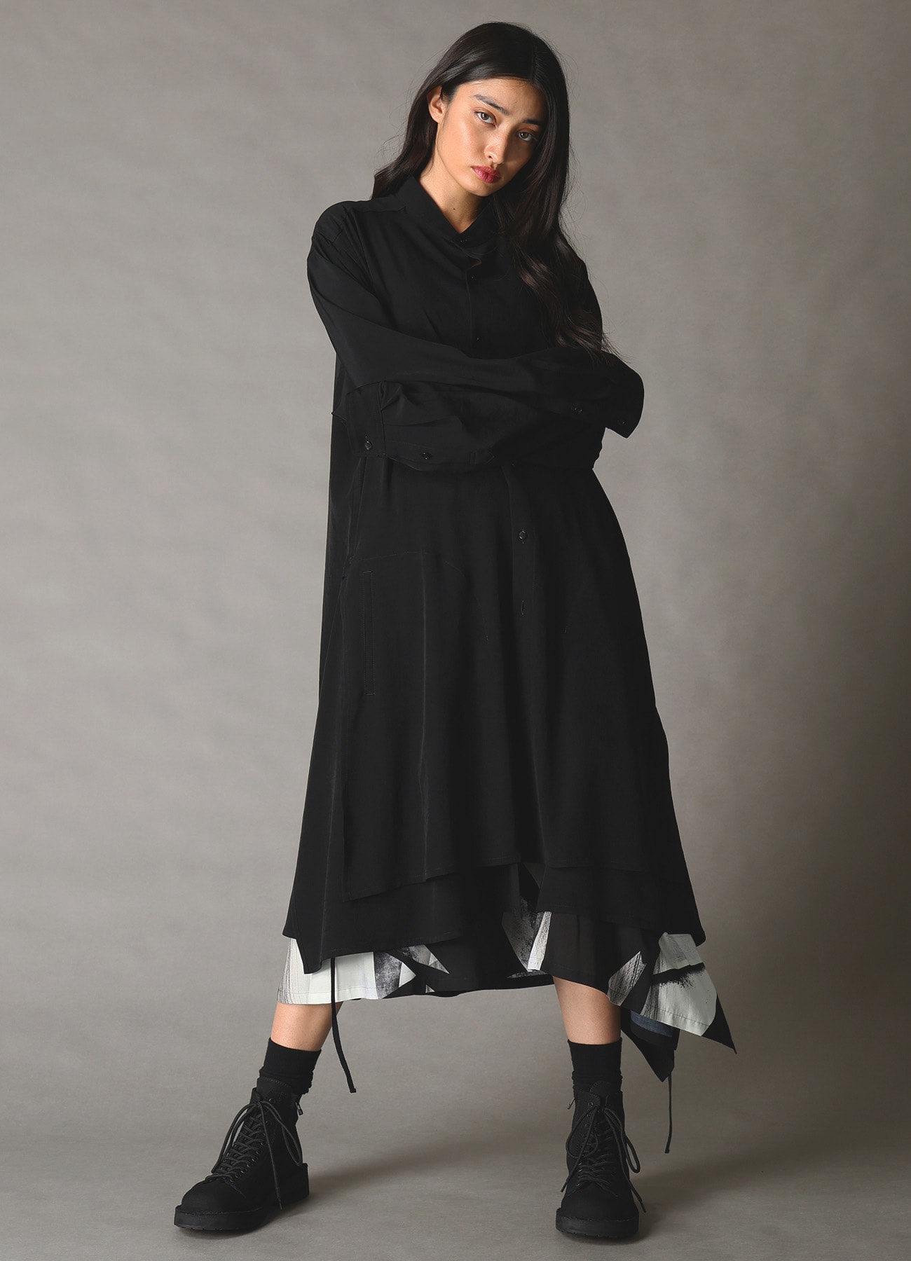 GEOMETRIC PATTERN LEFT DRAPE GATHERED SKIRT