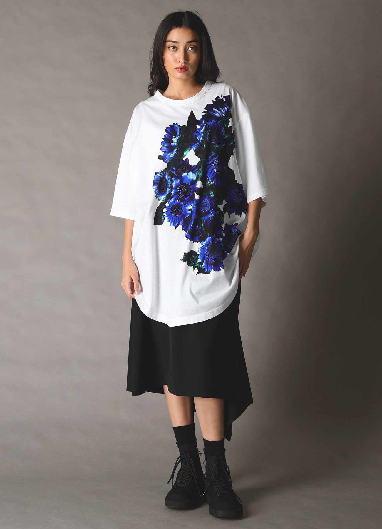 BLUE FLOWER PRINT BIG T-SHIRT
