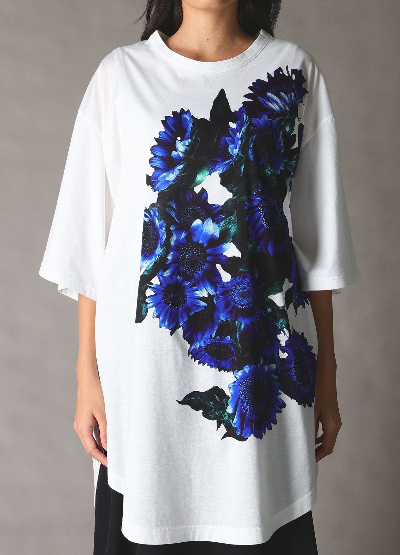 BLUE FLOWER PRINT BIG T-SHIRT