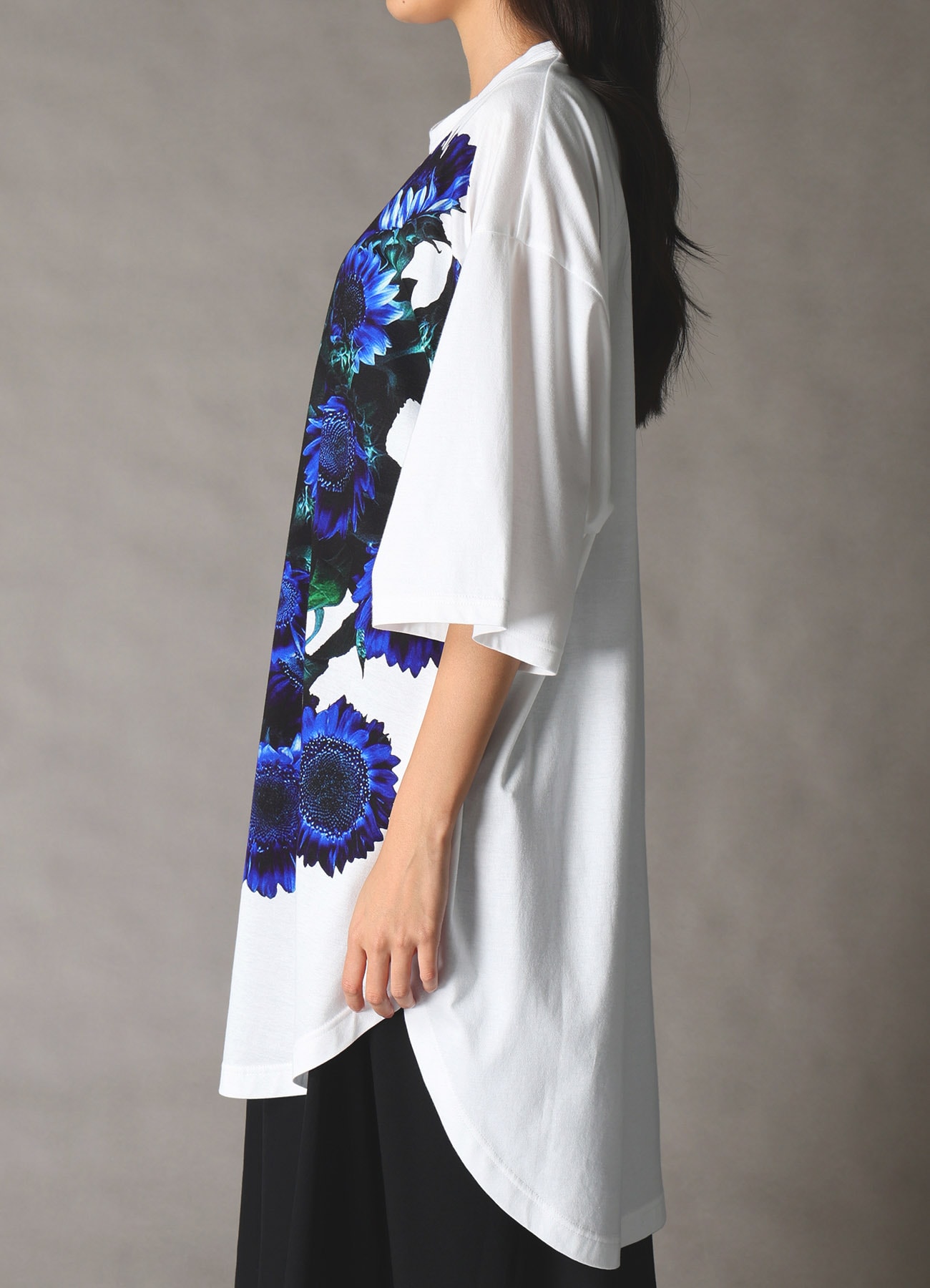 BLUE FLOWER PRINT BIG T-SHIRT