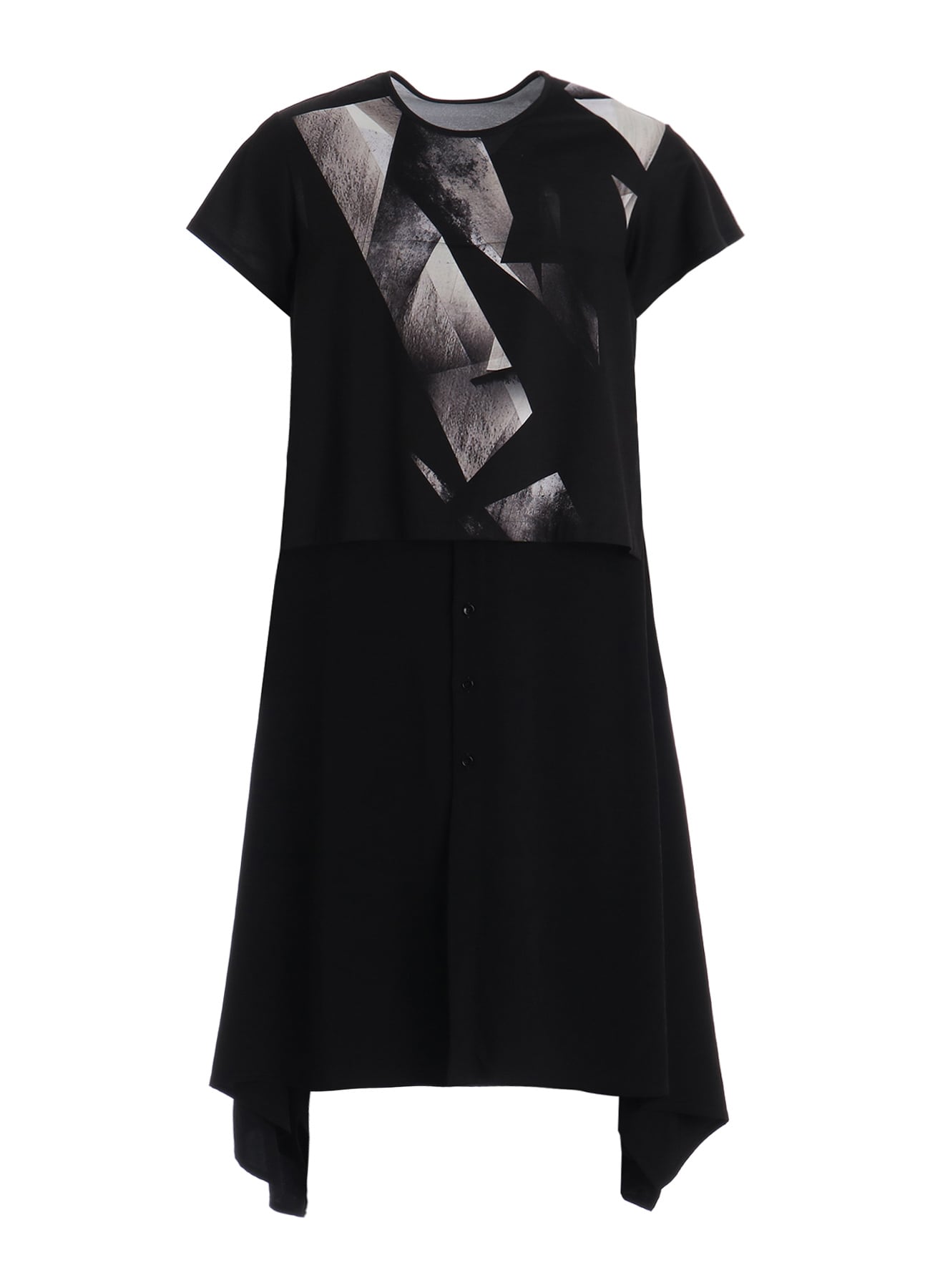 GEOMETRIC CREPE DE CHINE LONG SHIRT LAYERED T