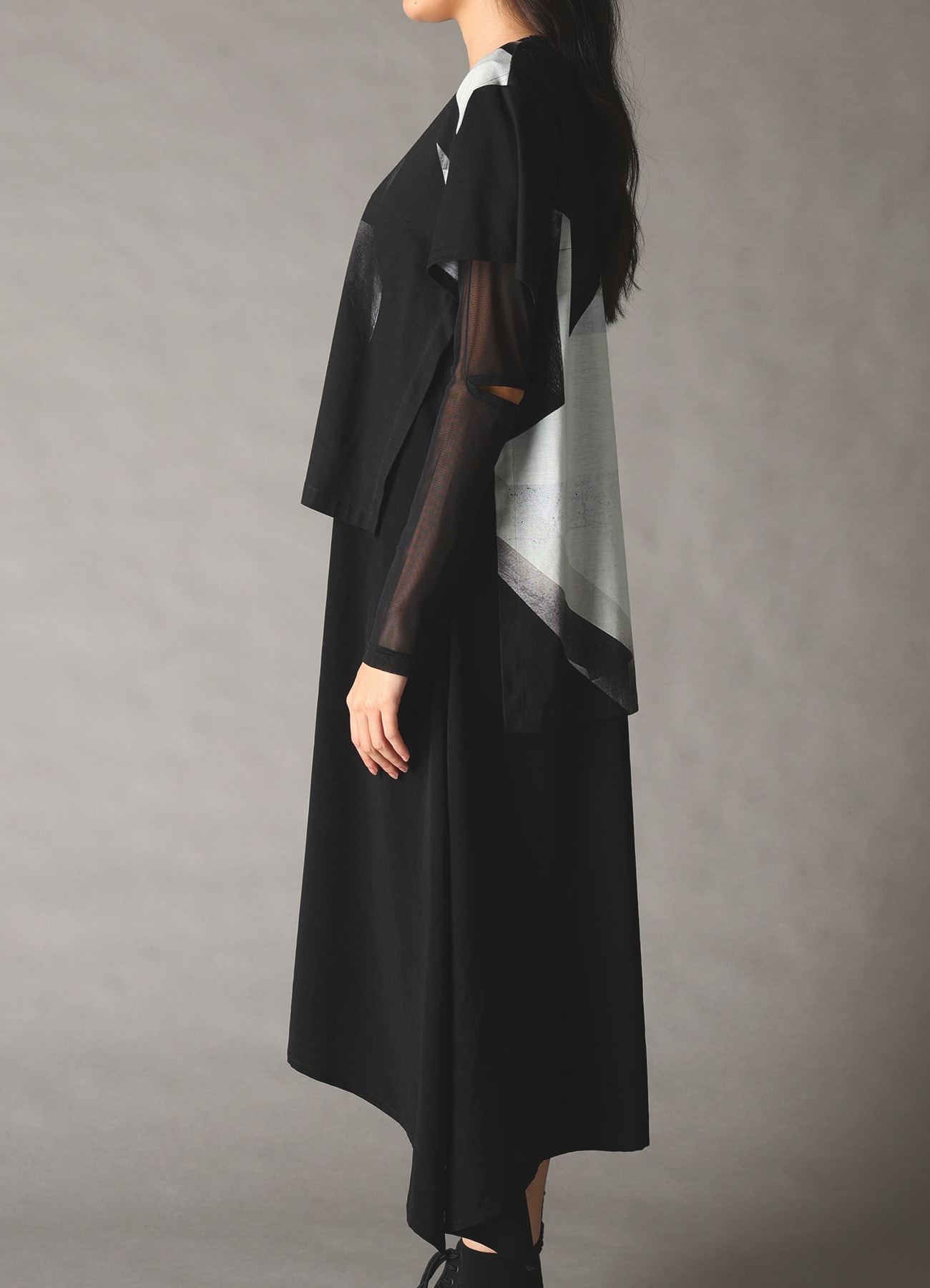 GEOMETRIC CREPE DE CHINE LONG SHIRT LAYERED T