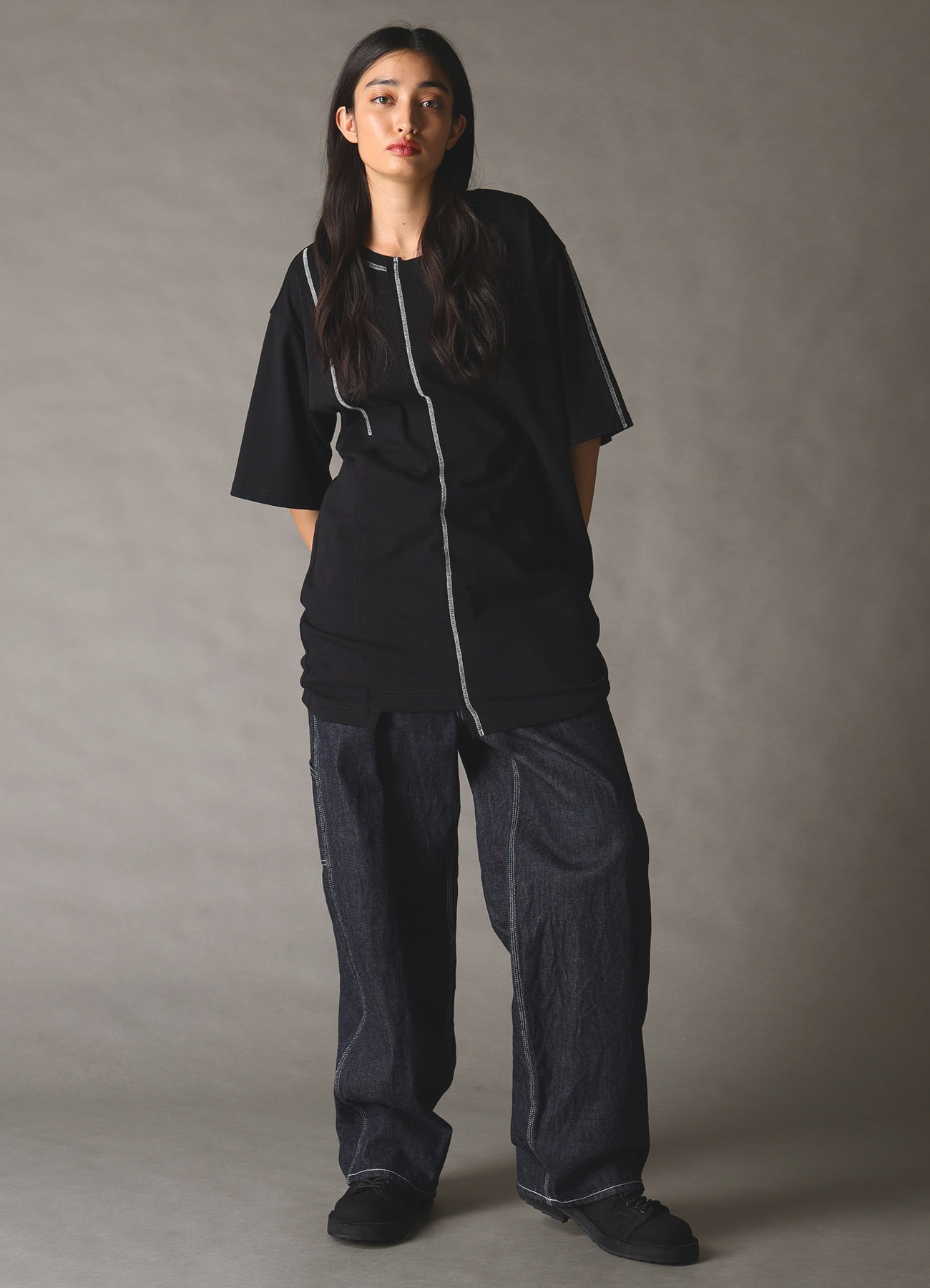 SLUB JERSEY SWITCHING T-SHIRT