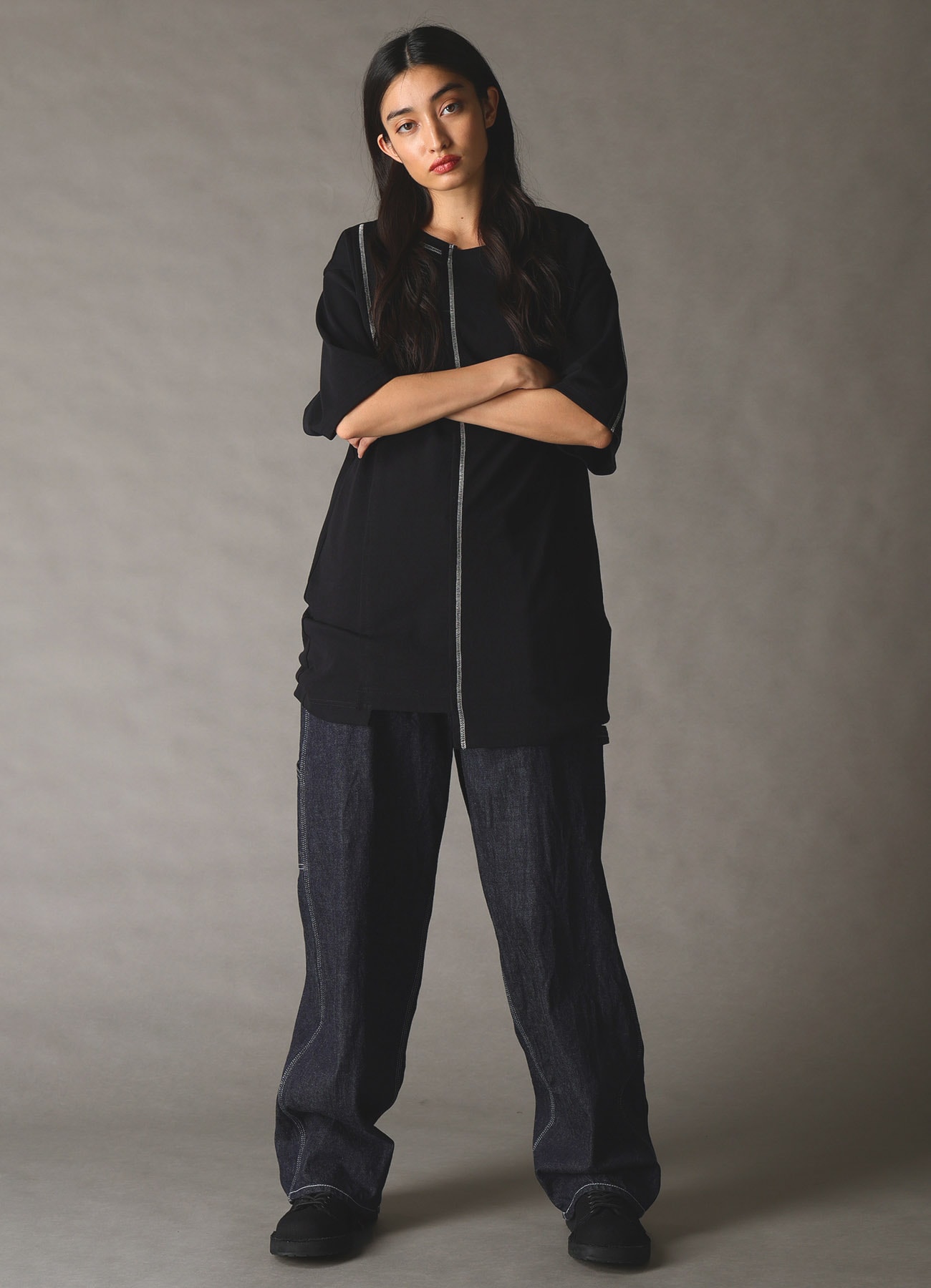 SLUB JERSEY SWITCHING T-SHIRT