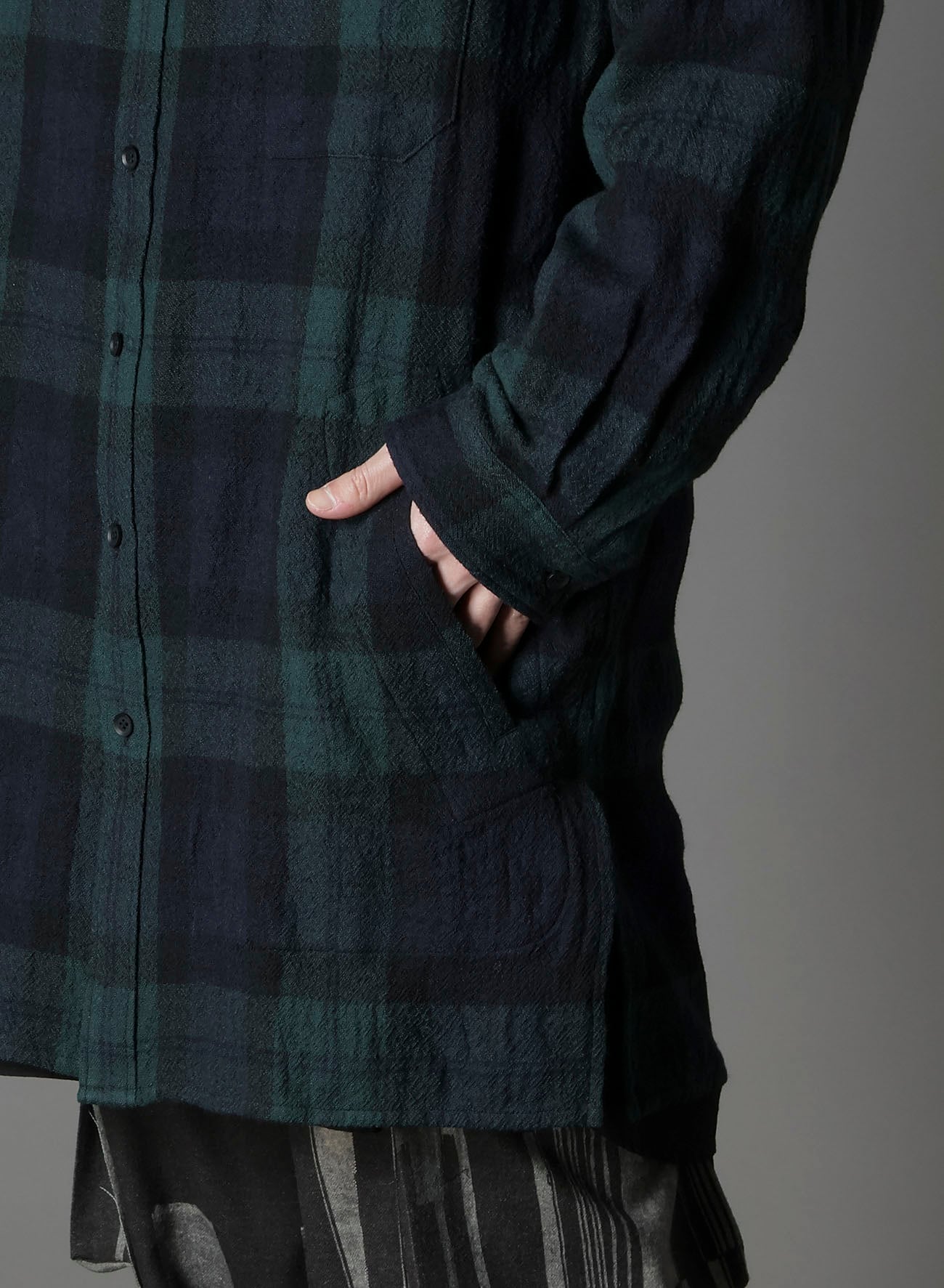 BIG REFINE PLAID LONG SHIRT W/WAIST POCKET