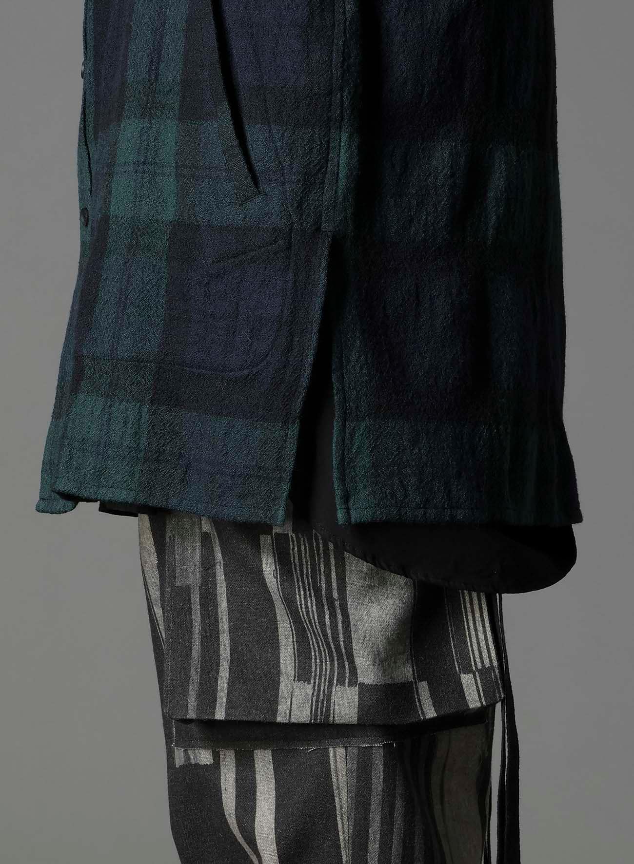 BIG REFINE PLAID LONG SHIRT W/WAIST POCKET