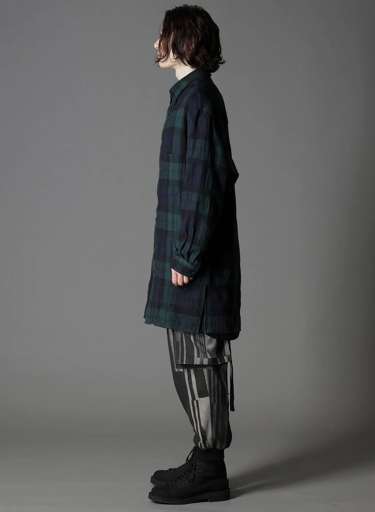 BIG REFINE PLAID LONG SHIRT W/WAIST POCKET