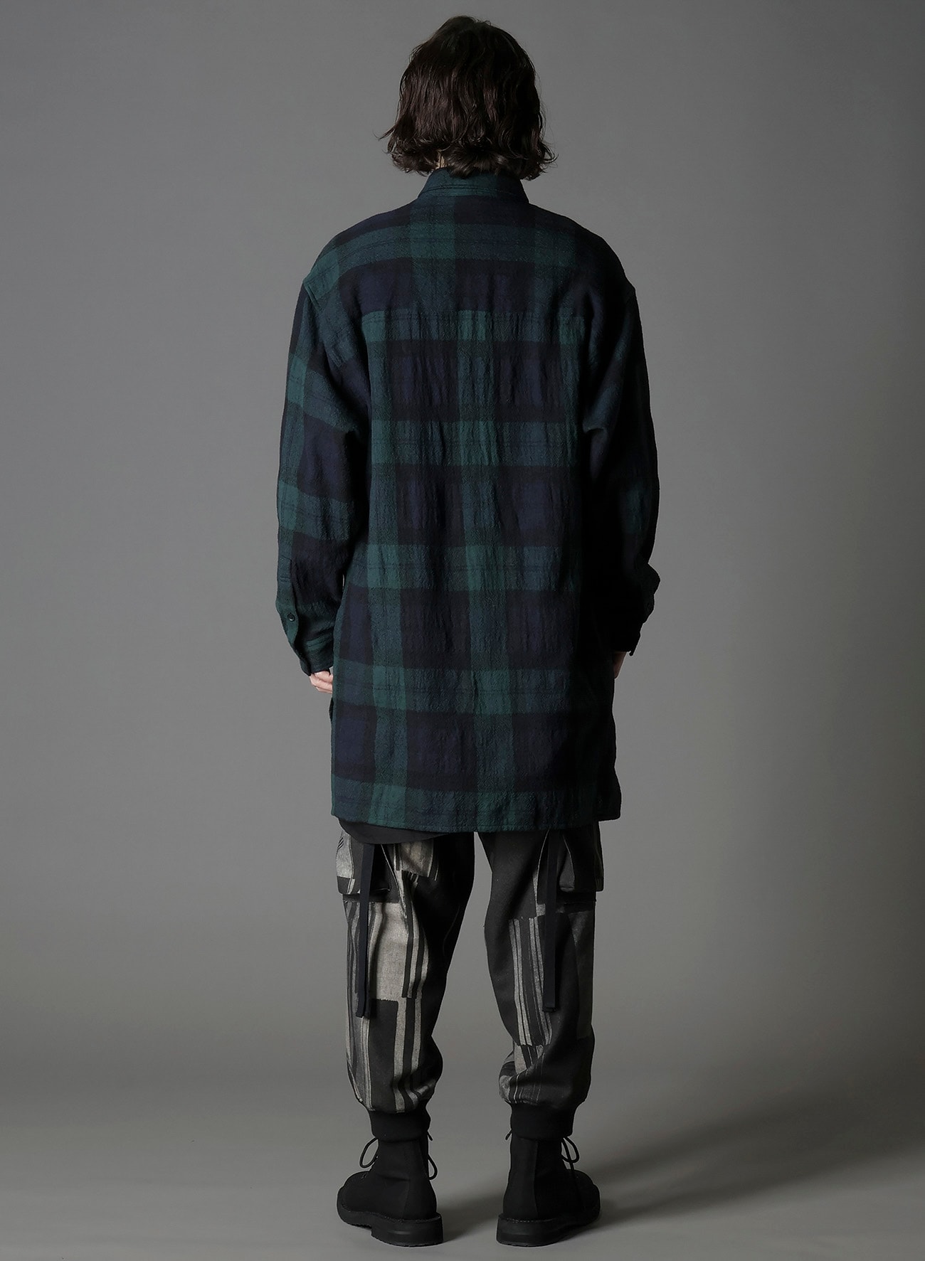BIG REFINE PLAID LONG SHIRT W/WAIST POCKET