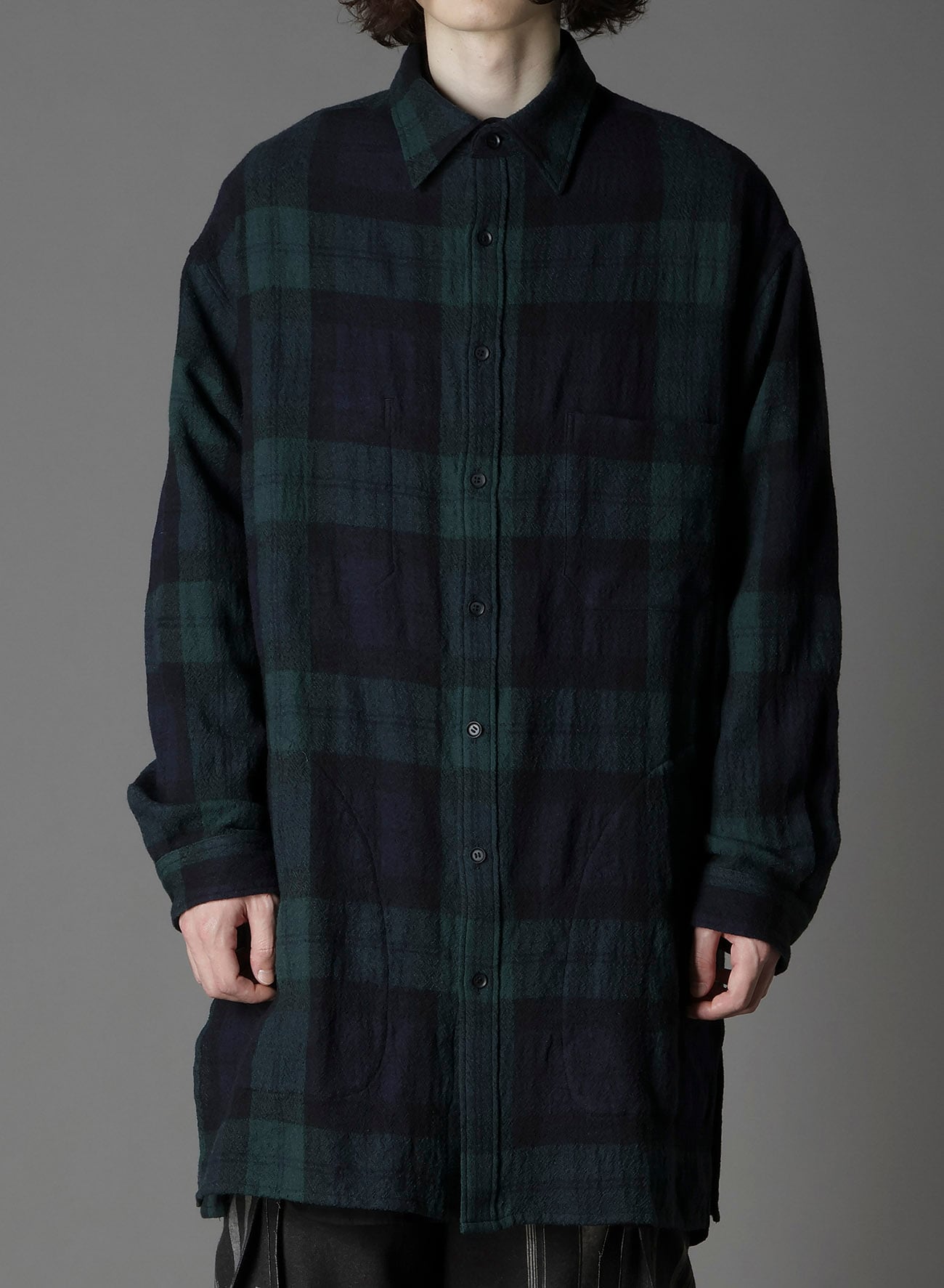 BIG REFINE PLAID LONG SHIRT W/WAIST POCKET
