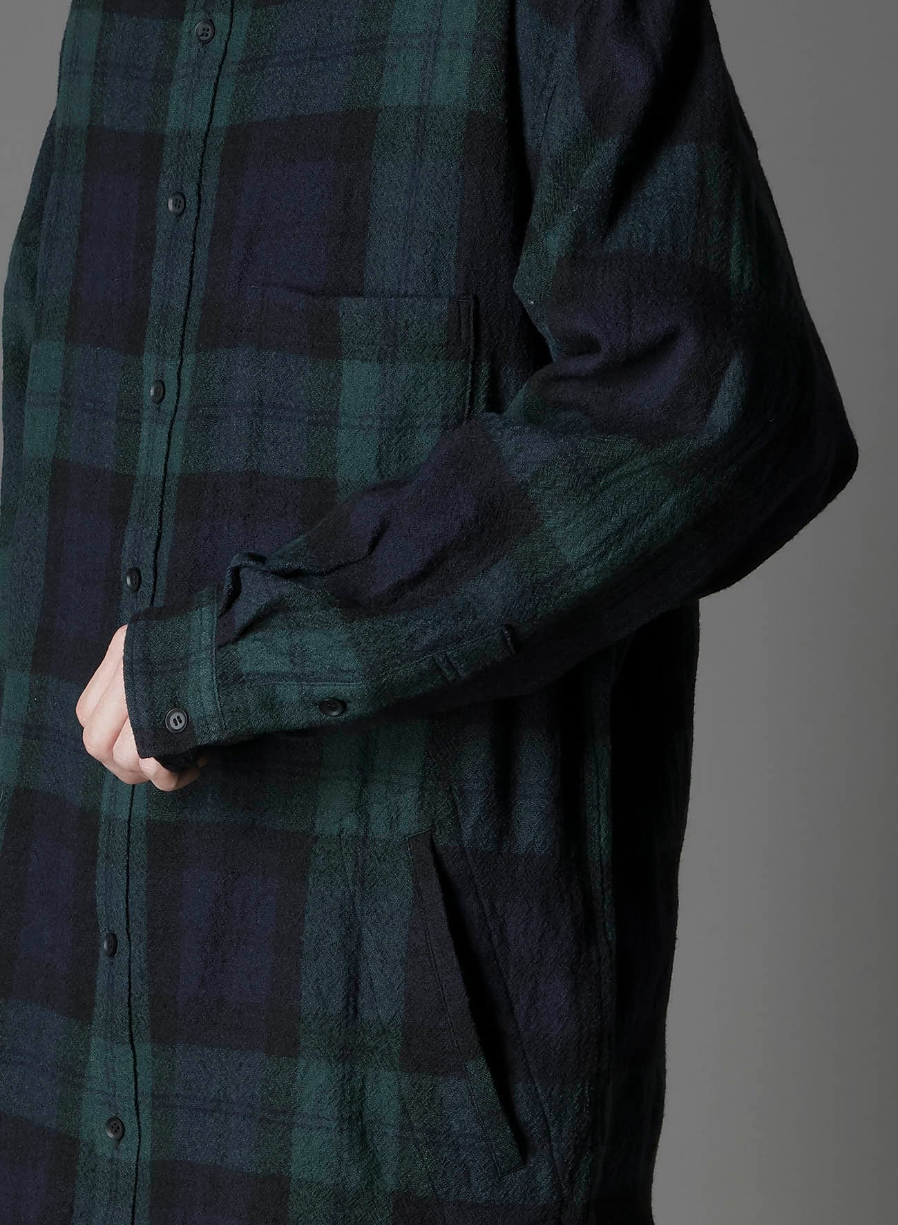BIG REFINE PLAID LONG SHIRT W/WAIST POCKET