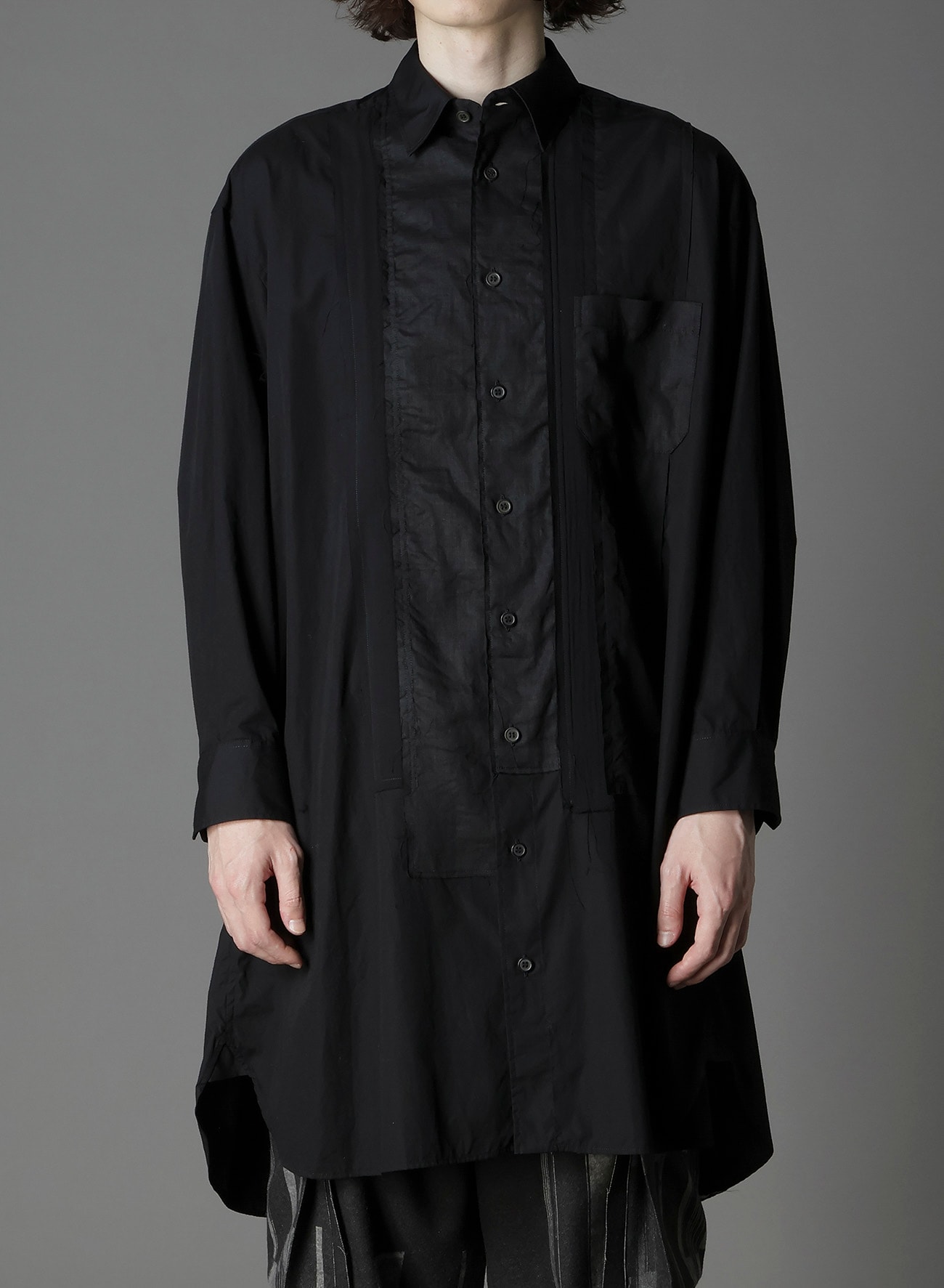 SWITCHING MATERIAL FRONT PANAL STANDARD BLACK SHIRT(FREE