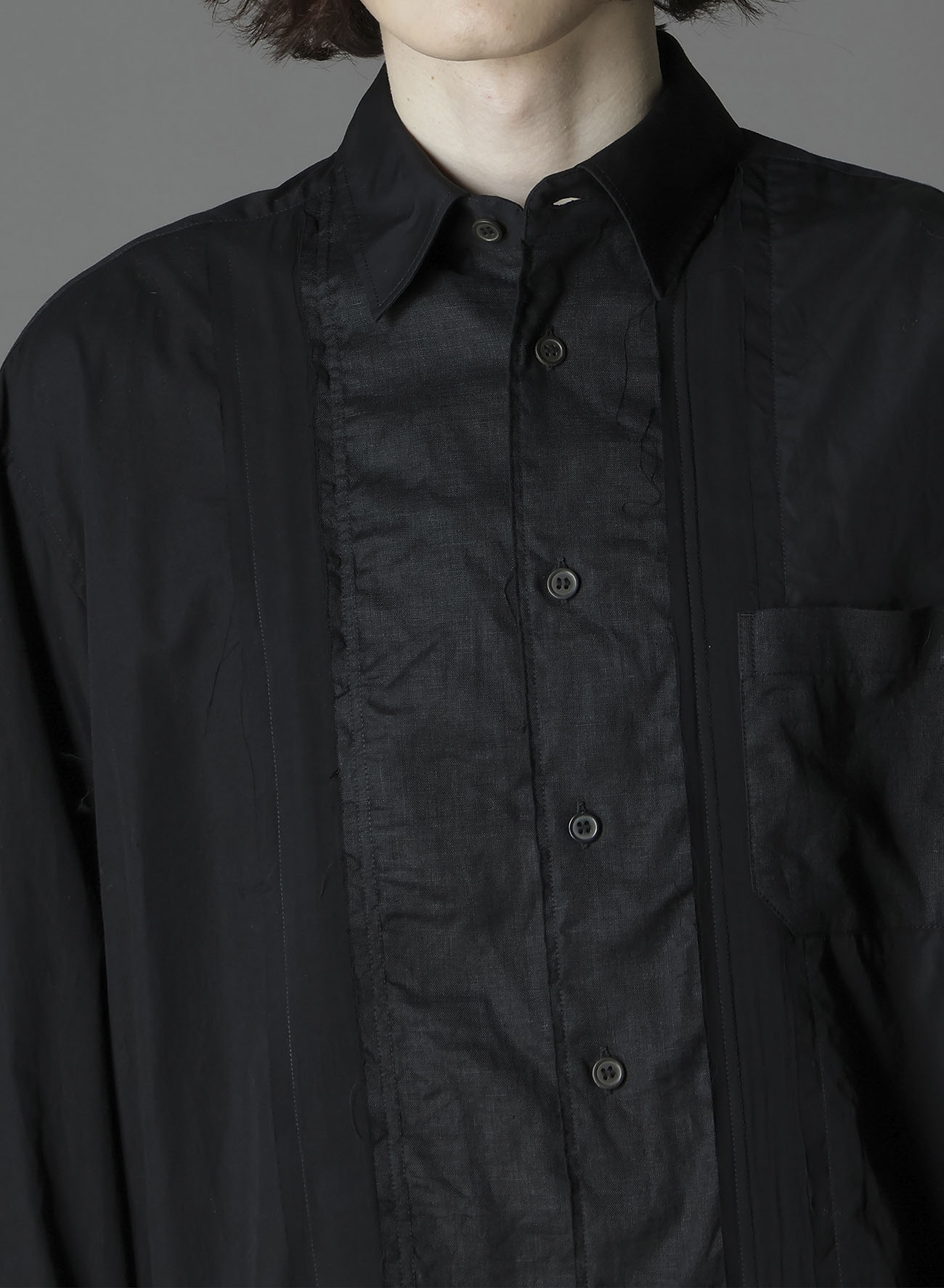 SWITCHING MATERIAL FRONT PANAL STANDARD BLACK SHIRT
